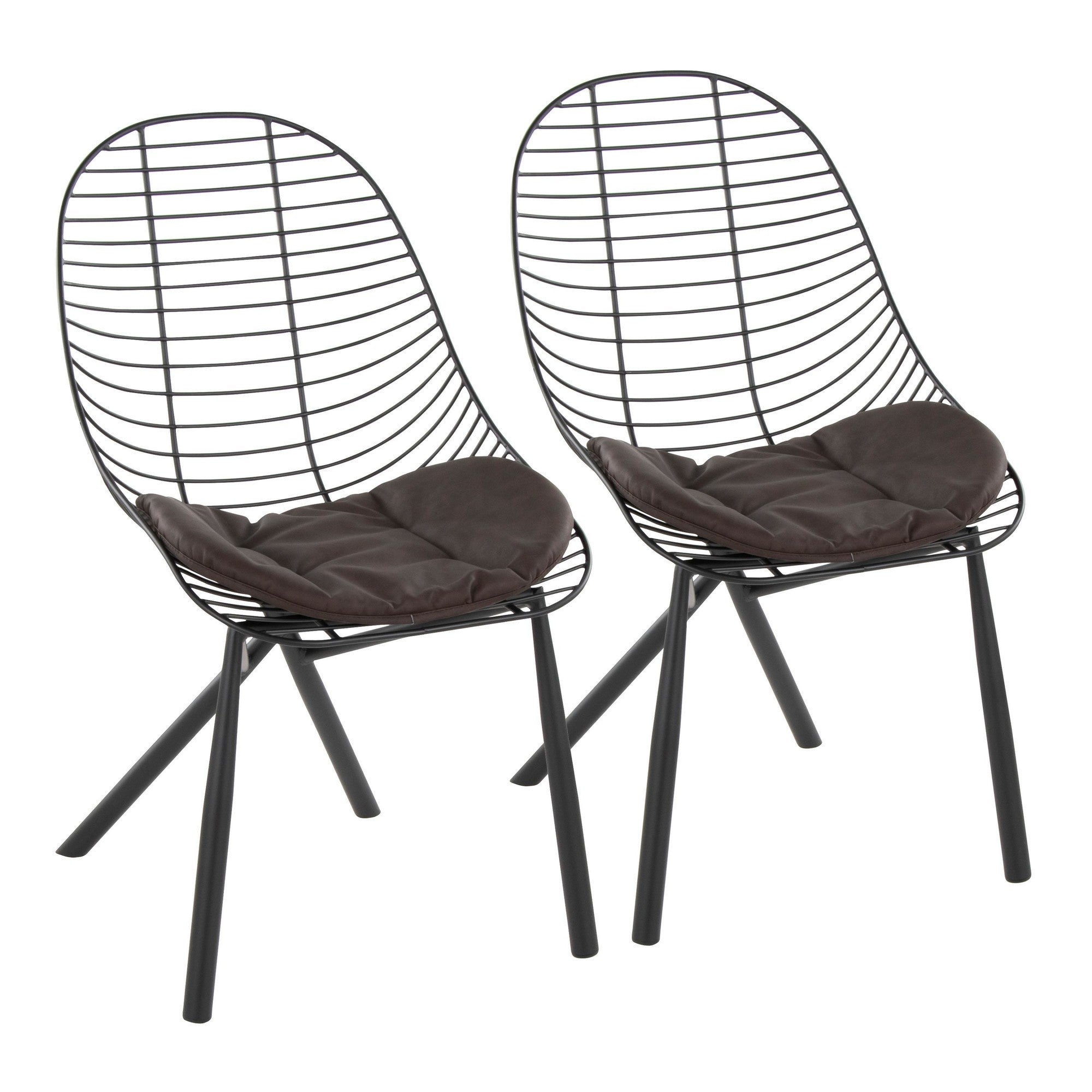 Wired Chair - Set of 2 - Black Metal, Espresso PU