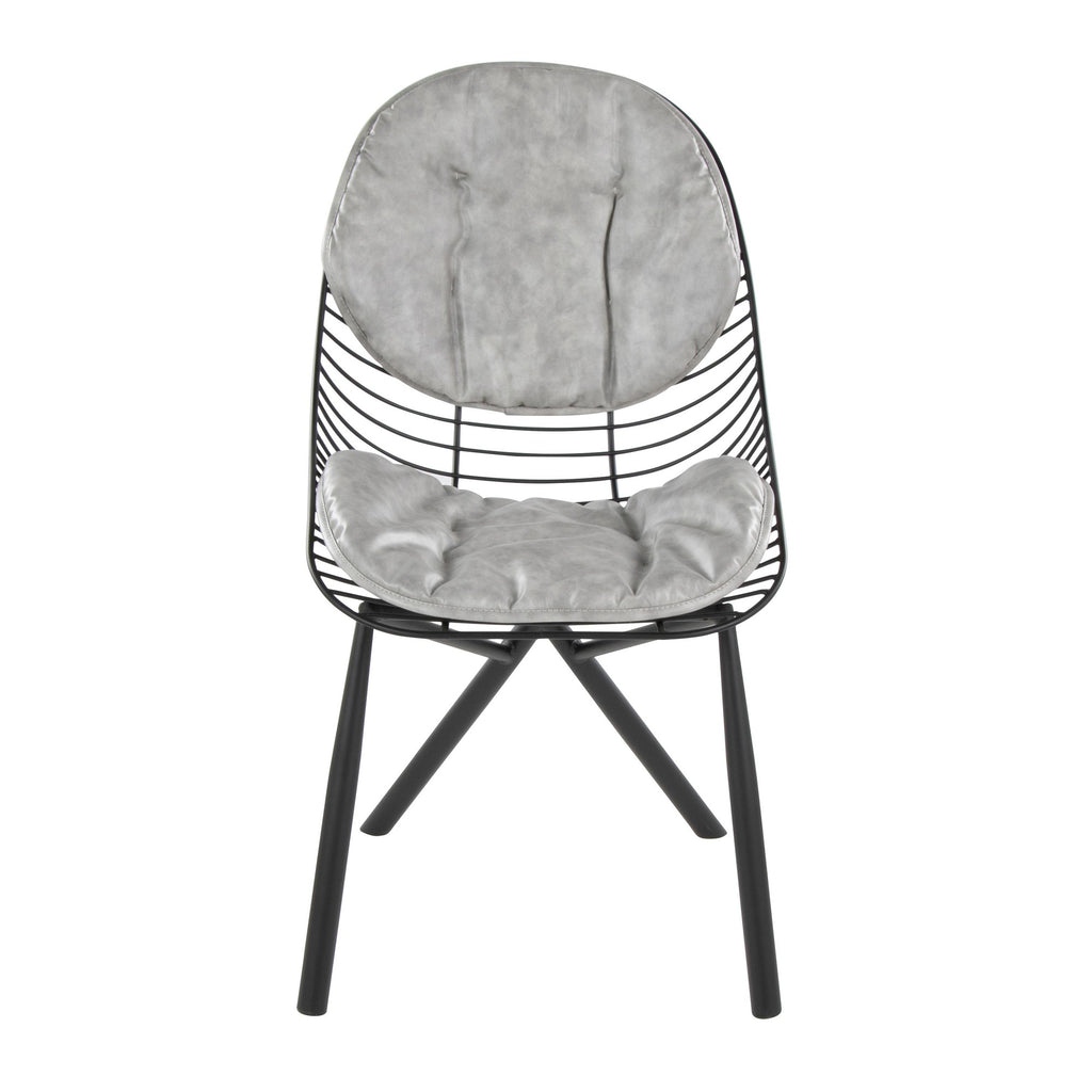 Wired Chair - Set of 2 - Black Metal, Light Grey PU