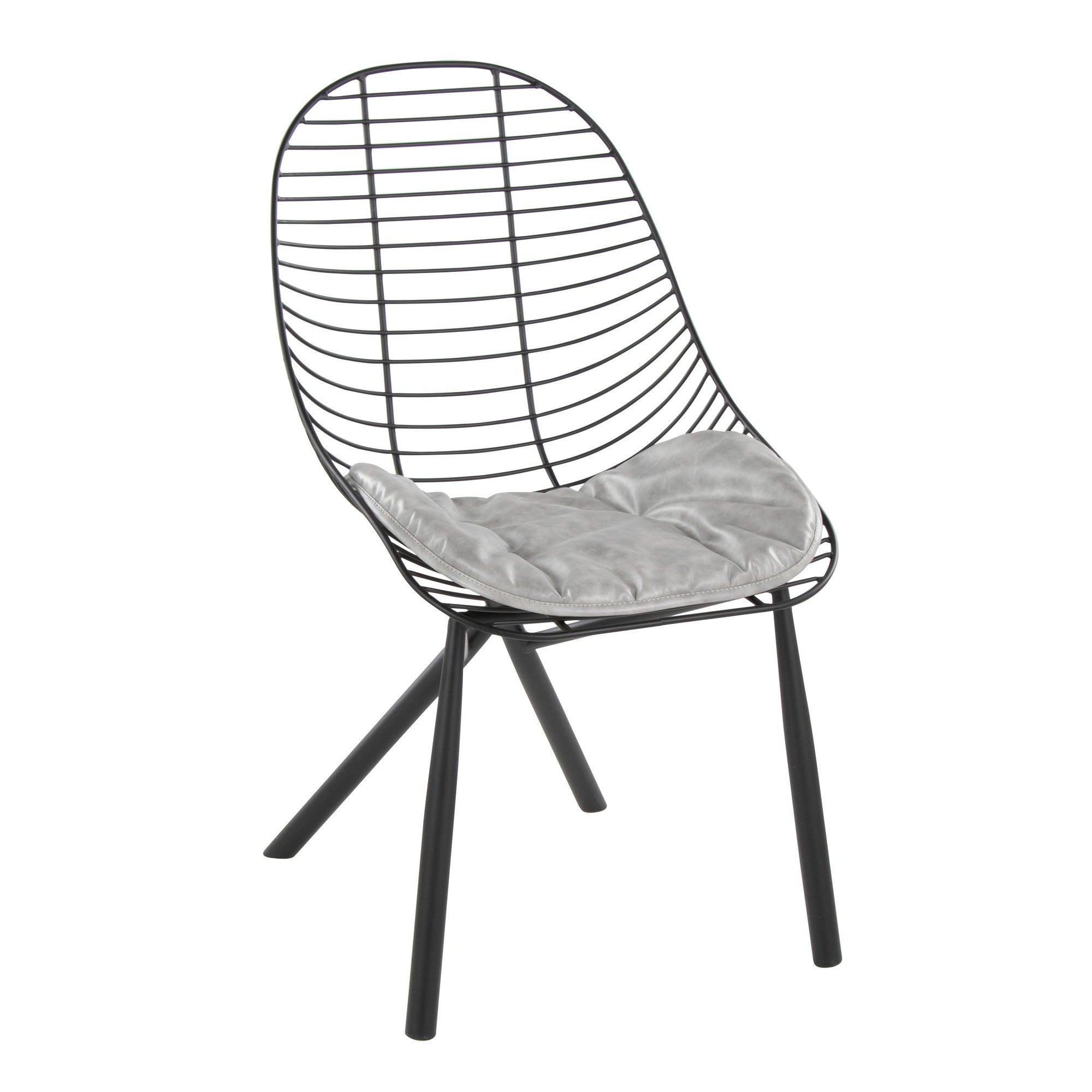 Wired Chair - Set of 2 - Black Metal, Light Grey PU