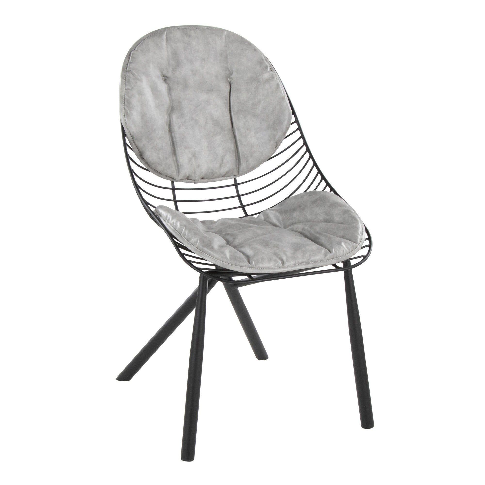 Wired Chair - Set of 2 - Black Metal, Light Grey PU