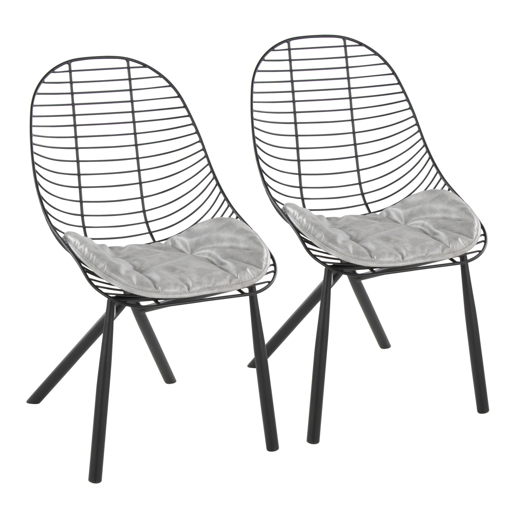 Wired Chair - Set of 2 - Black Metal, Light Grey PU