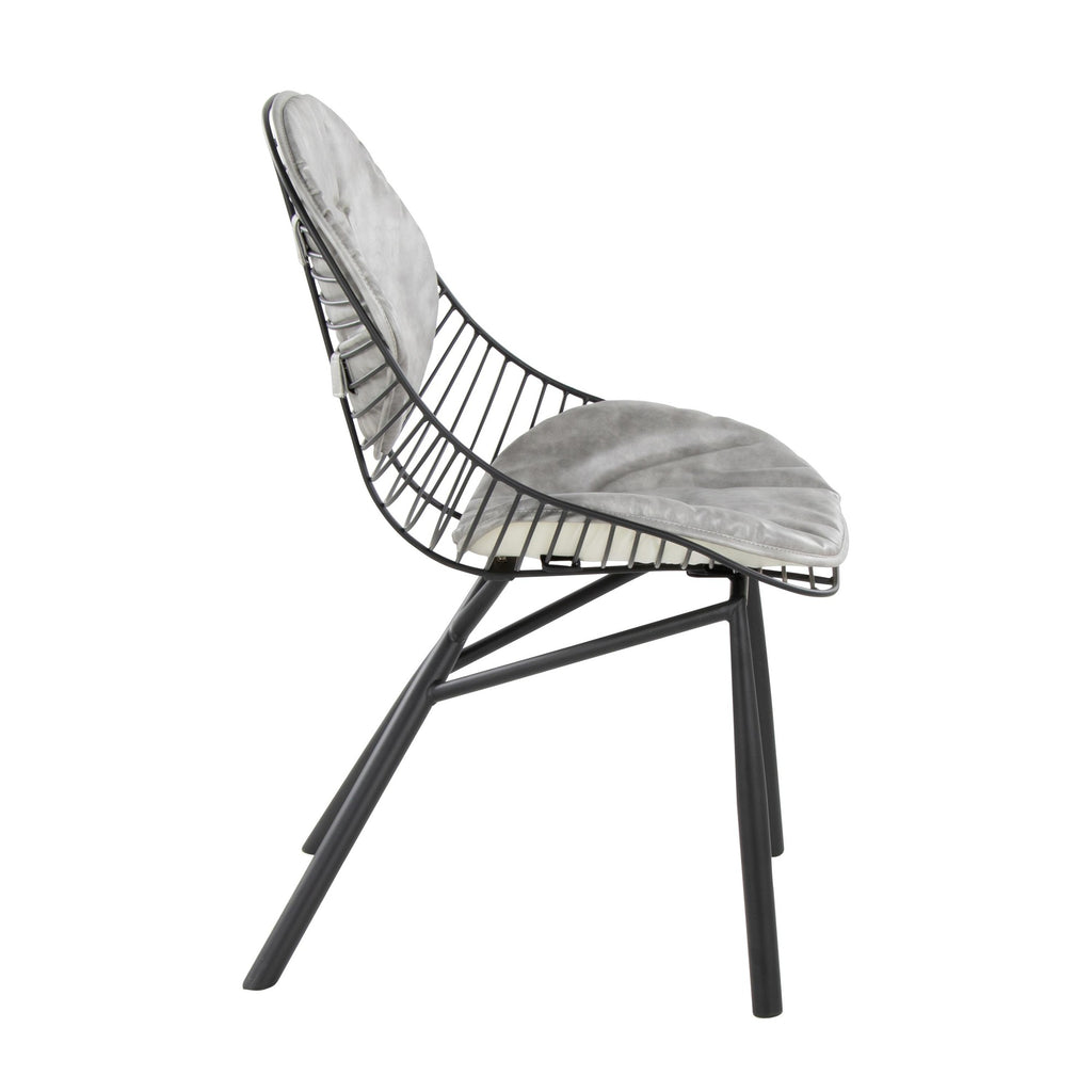 Wired Chair - Set of 2 - Black Metal, Light Grey PU