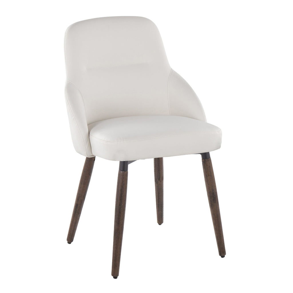 York Upholstered Chair - Set of 2 - Dark Walnut Wood, White PU