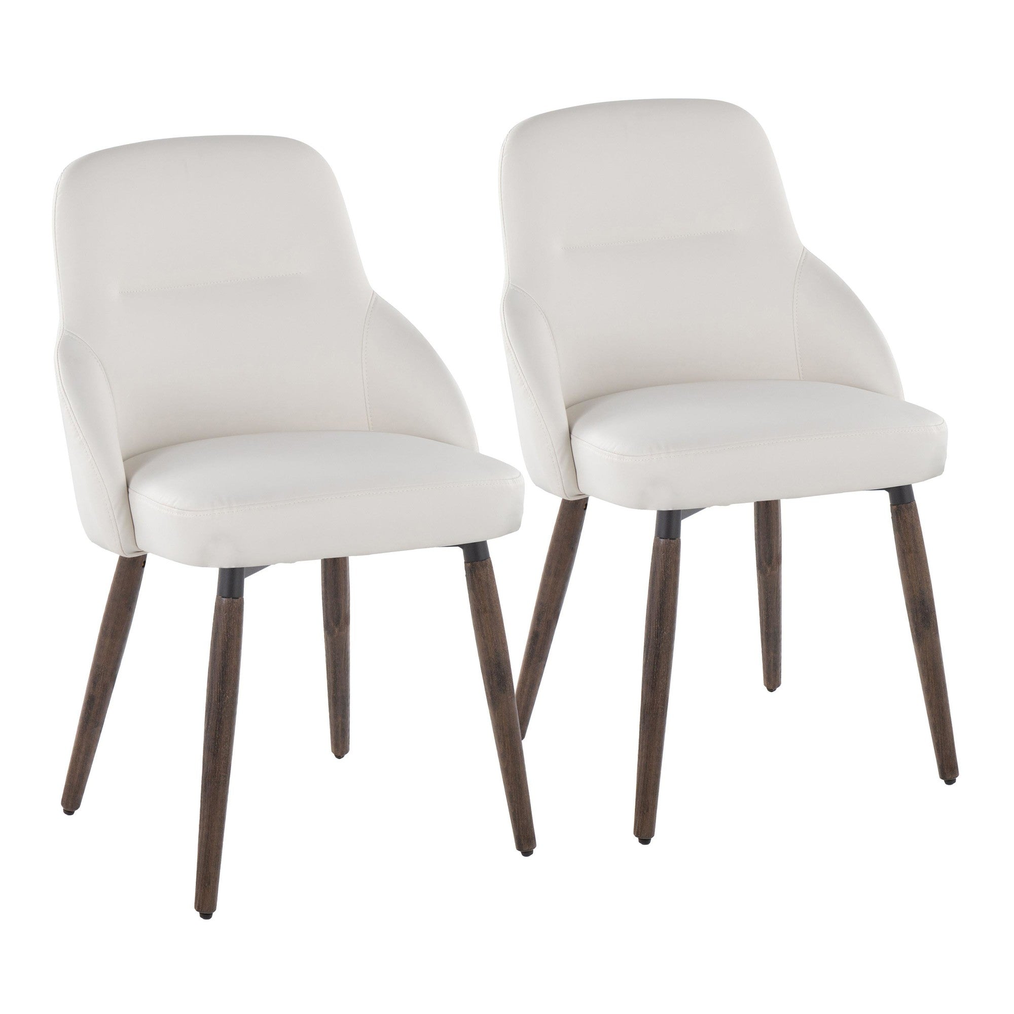 York Upholstered Chair - Set of 2 - Dark Walnut Wood, White PU