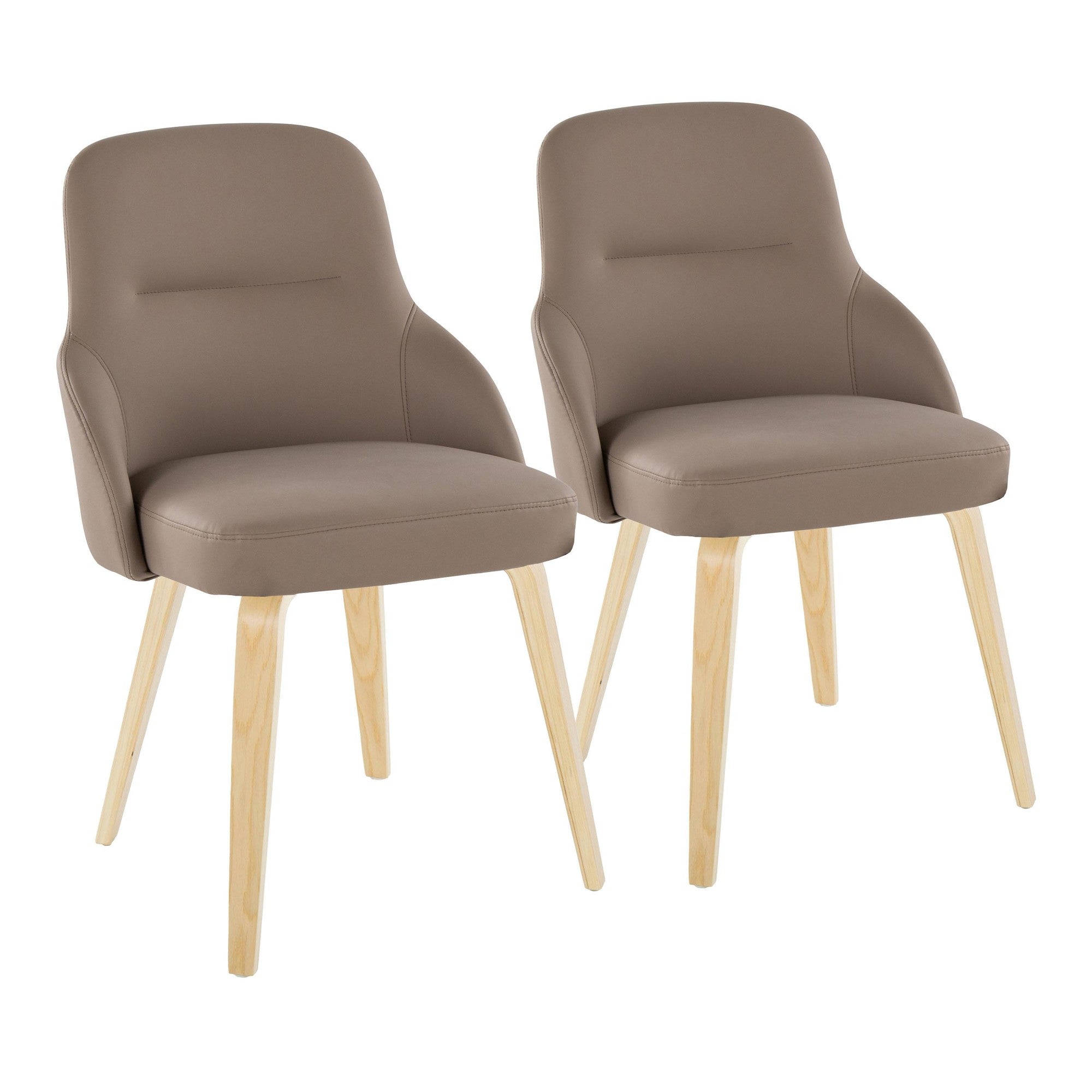 York Upholstered Chair - Set of 2 - Natural Wood, Brown PU