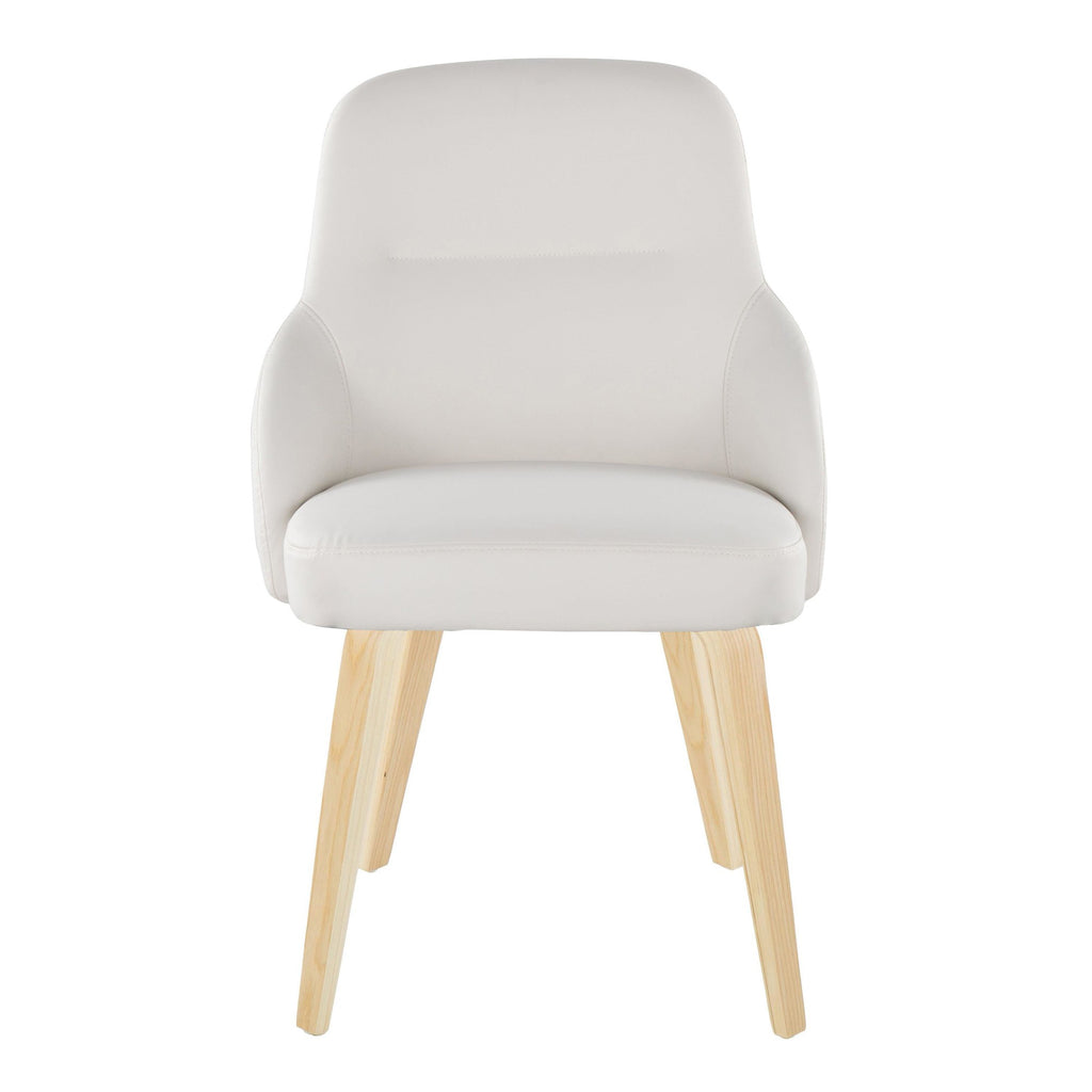York Upholstered Chair - Set of 2 - Natural Wood, White PU