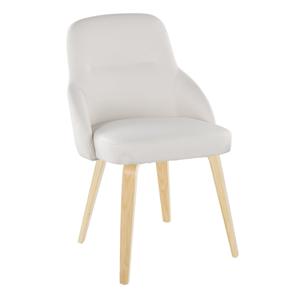 York Upholstered Chair - Set of 2 - Natural Wood, White PU