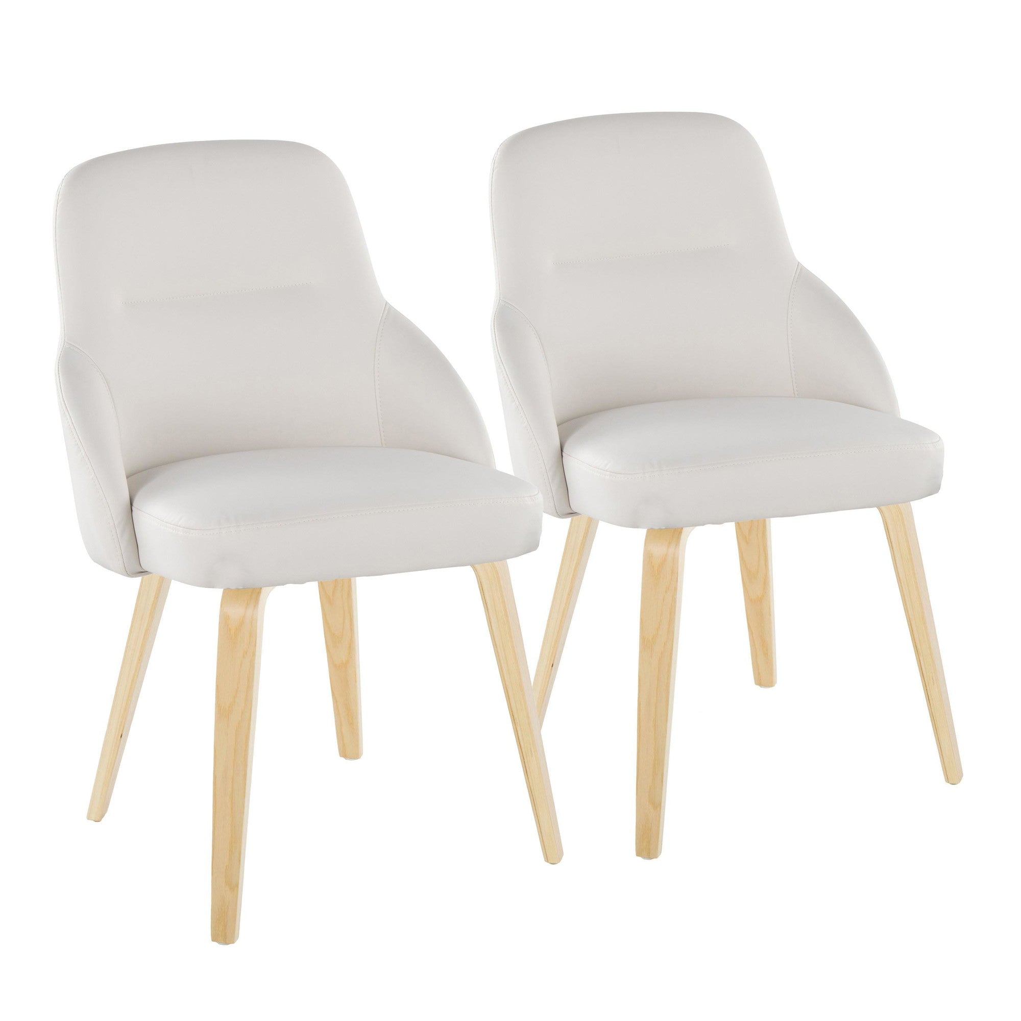 York Upholstered Chair - Set of 2 - Natural Wood, White PU