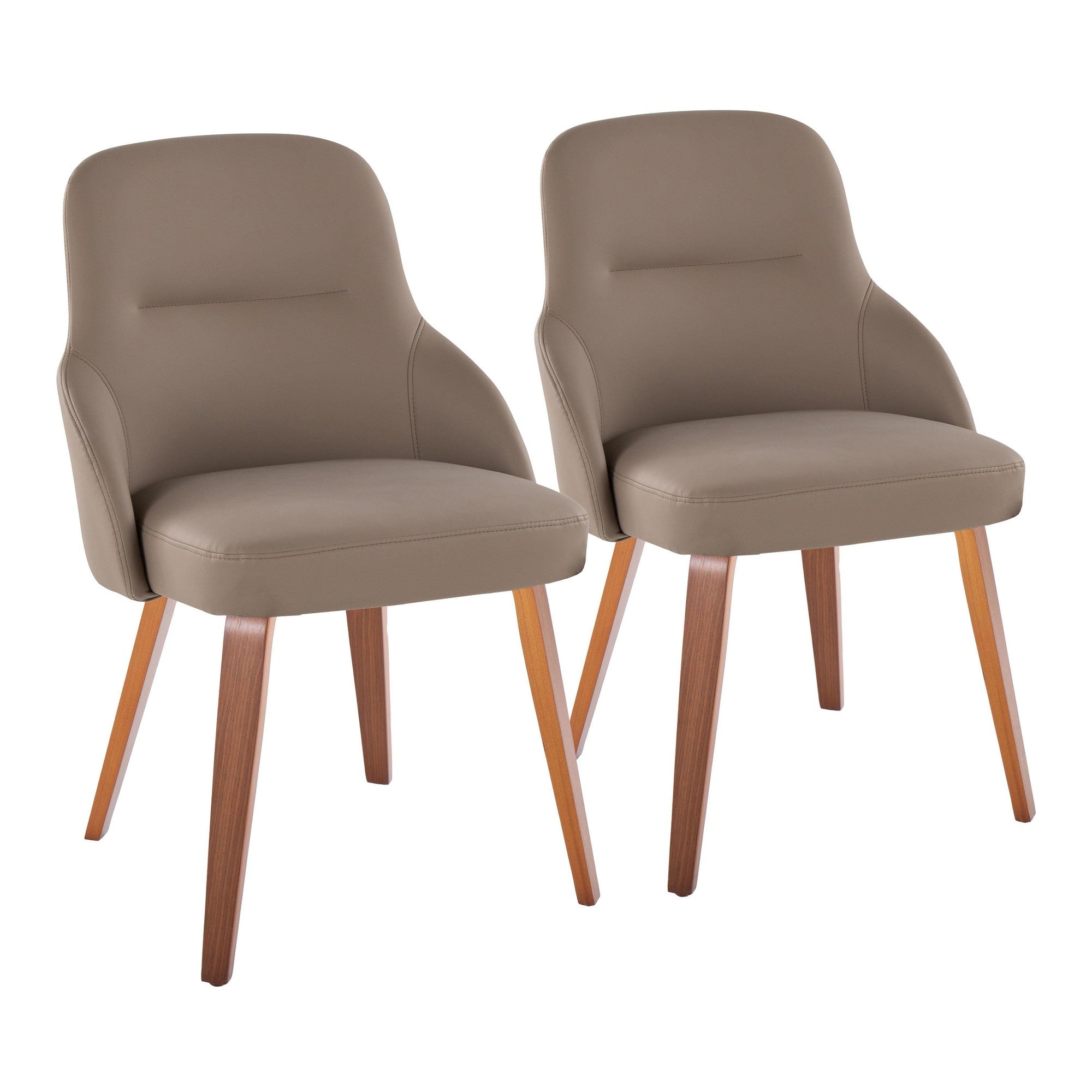 York Upholstered Chair - Set of 2 - Walnut Wood, Brown PU