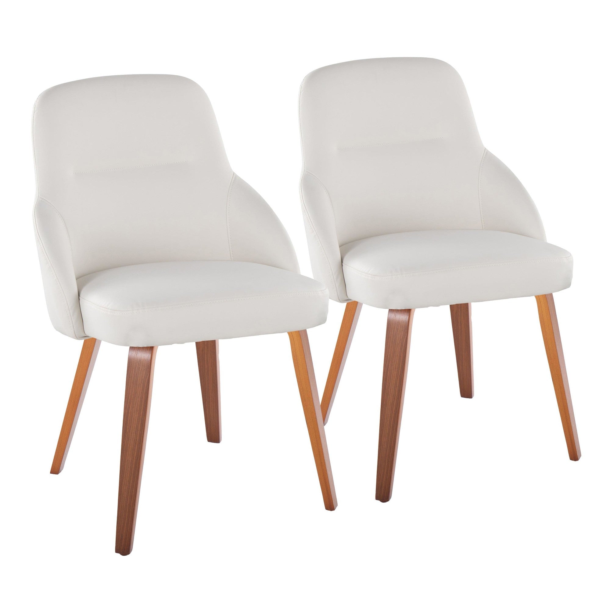 York Upholstered Chair - Set of 2 - Walnut Wood, White PU