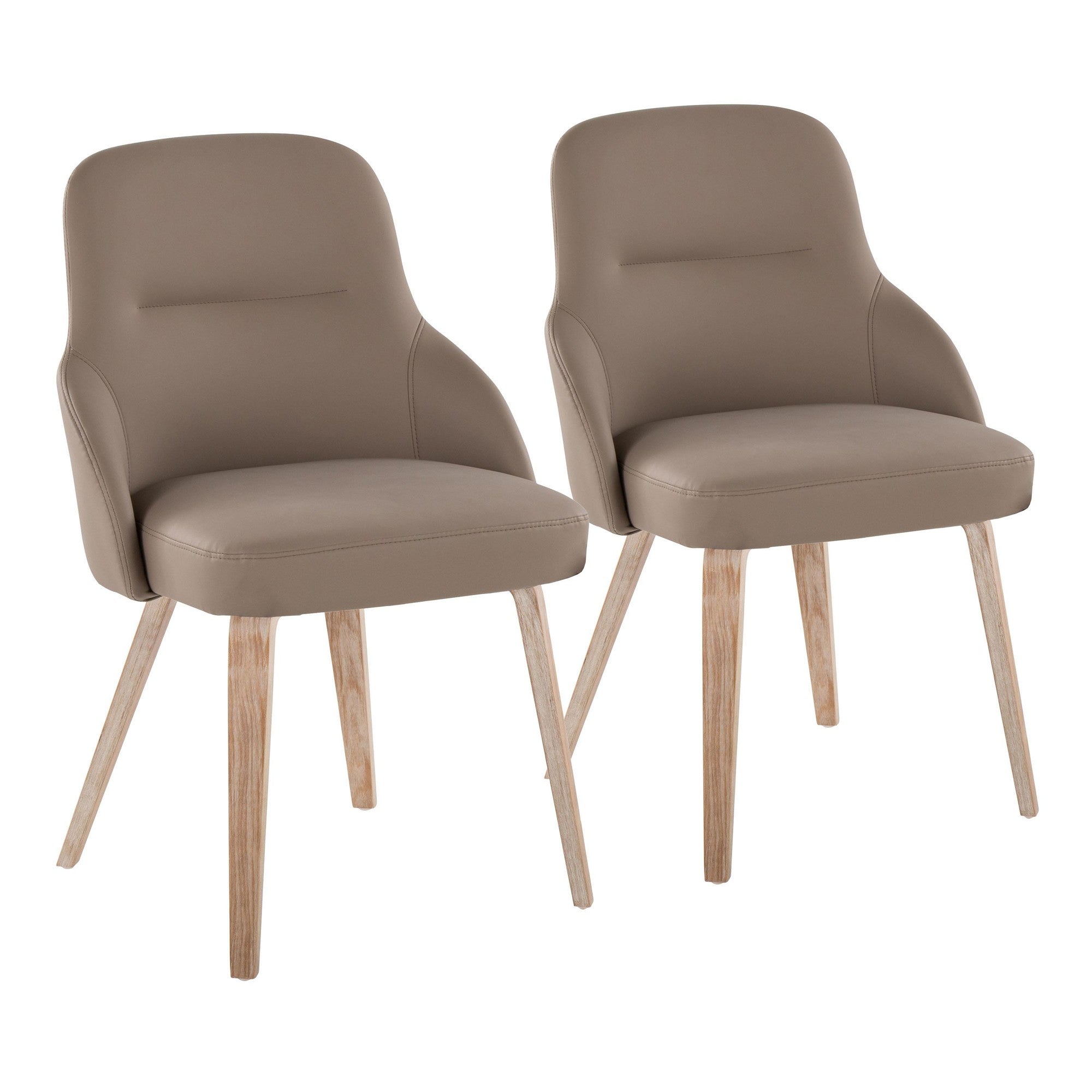 York Upholstered Chair - Set of 2 - Whitewashed Wood, Brown PU