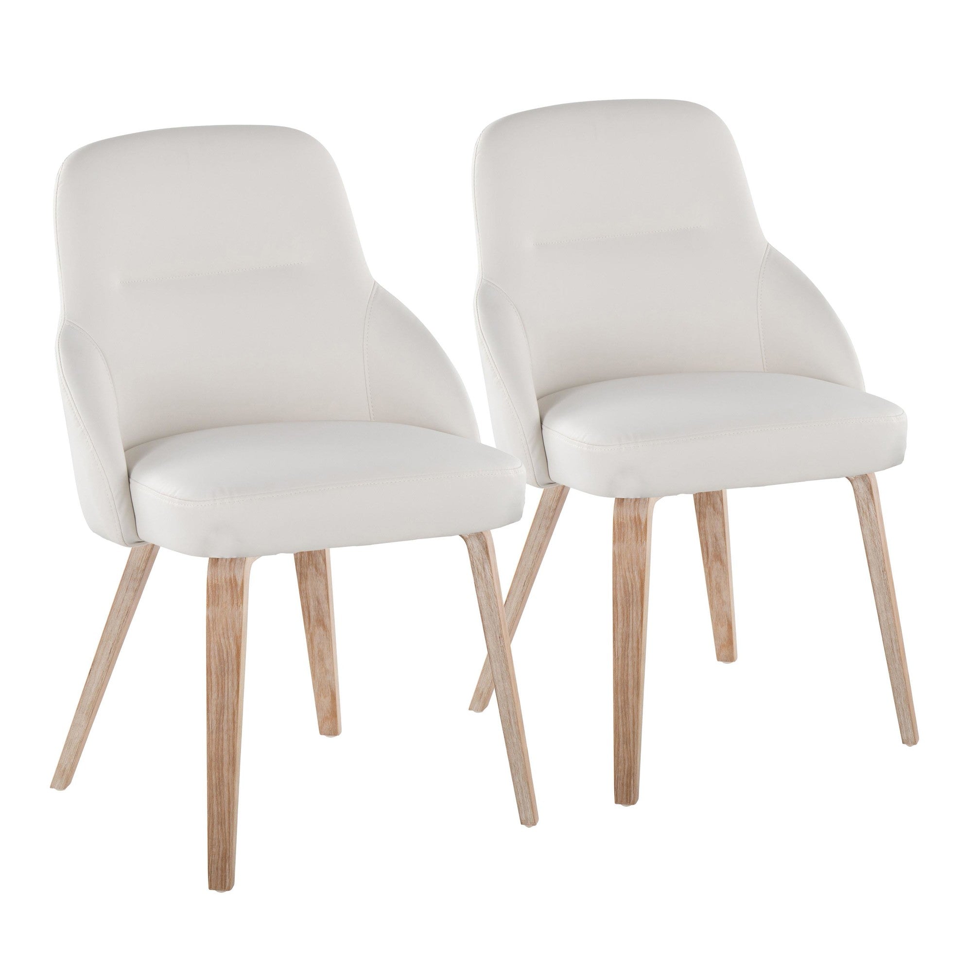 York Upholstered Chair - Set of 2 - Whitewashed Wood, White PU