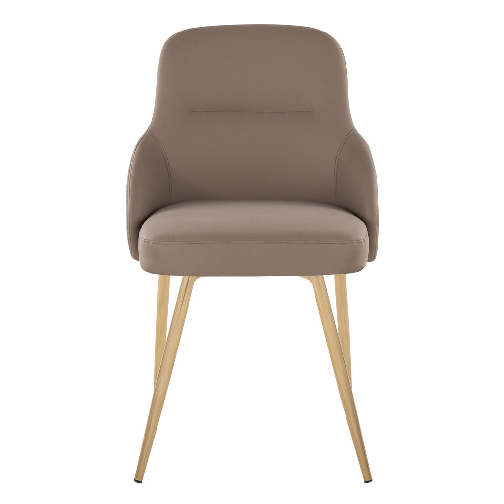 York Upholstered Chair - Set of 2 - Gold Metal, Brown PU