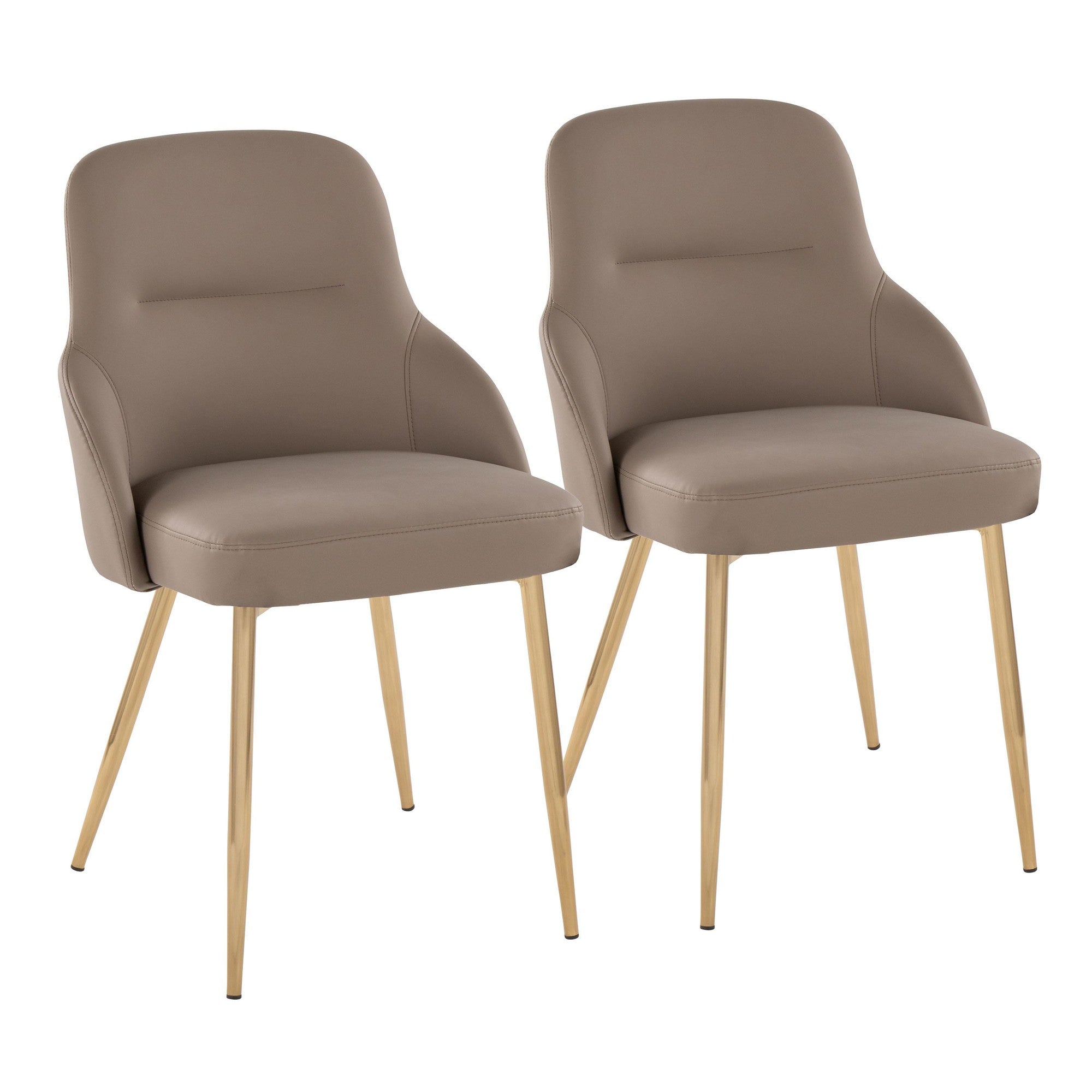 York Upholstered Chair - Set of 2 - Gold Metal, Brown PU