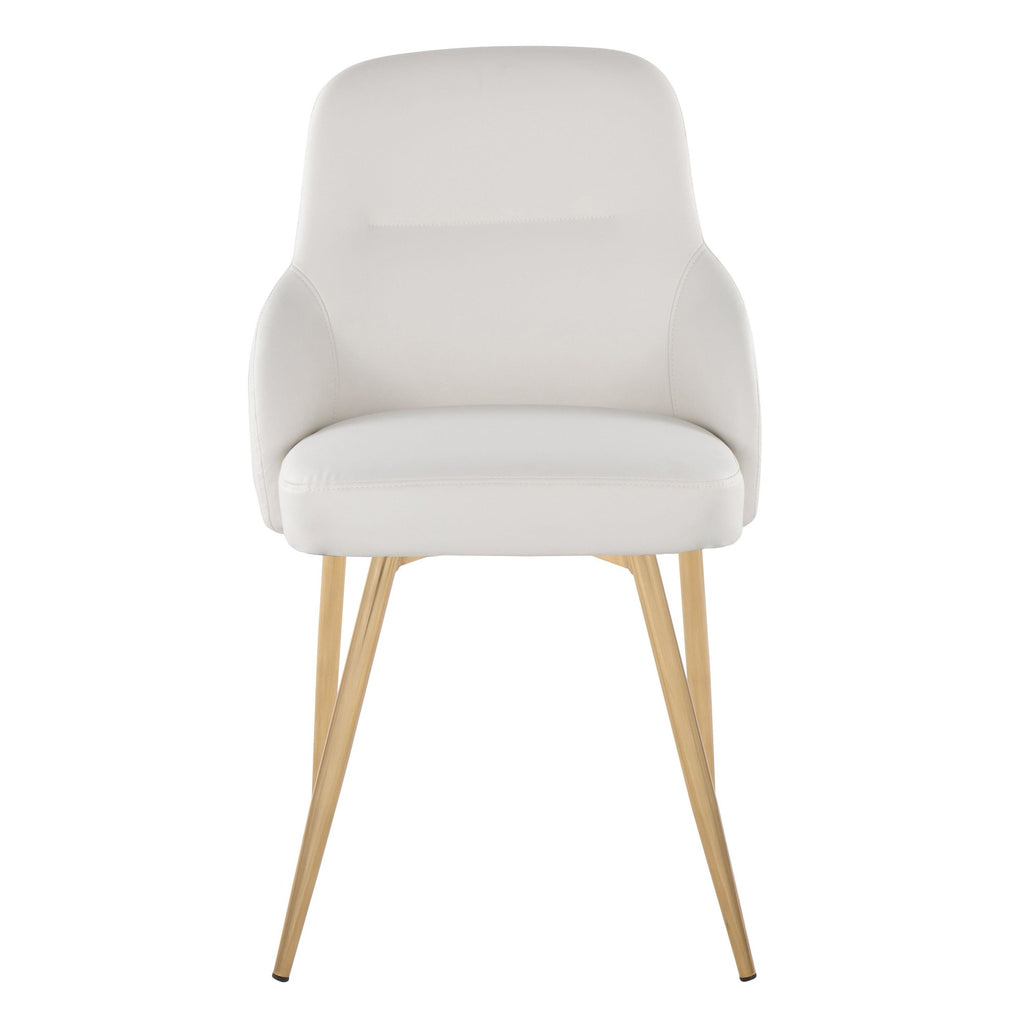 York Upholstered Chair - Set of 2 - Gold Metal, White PU