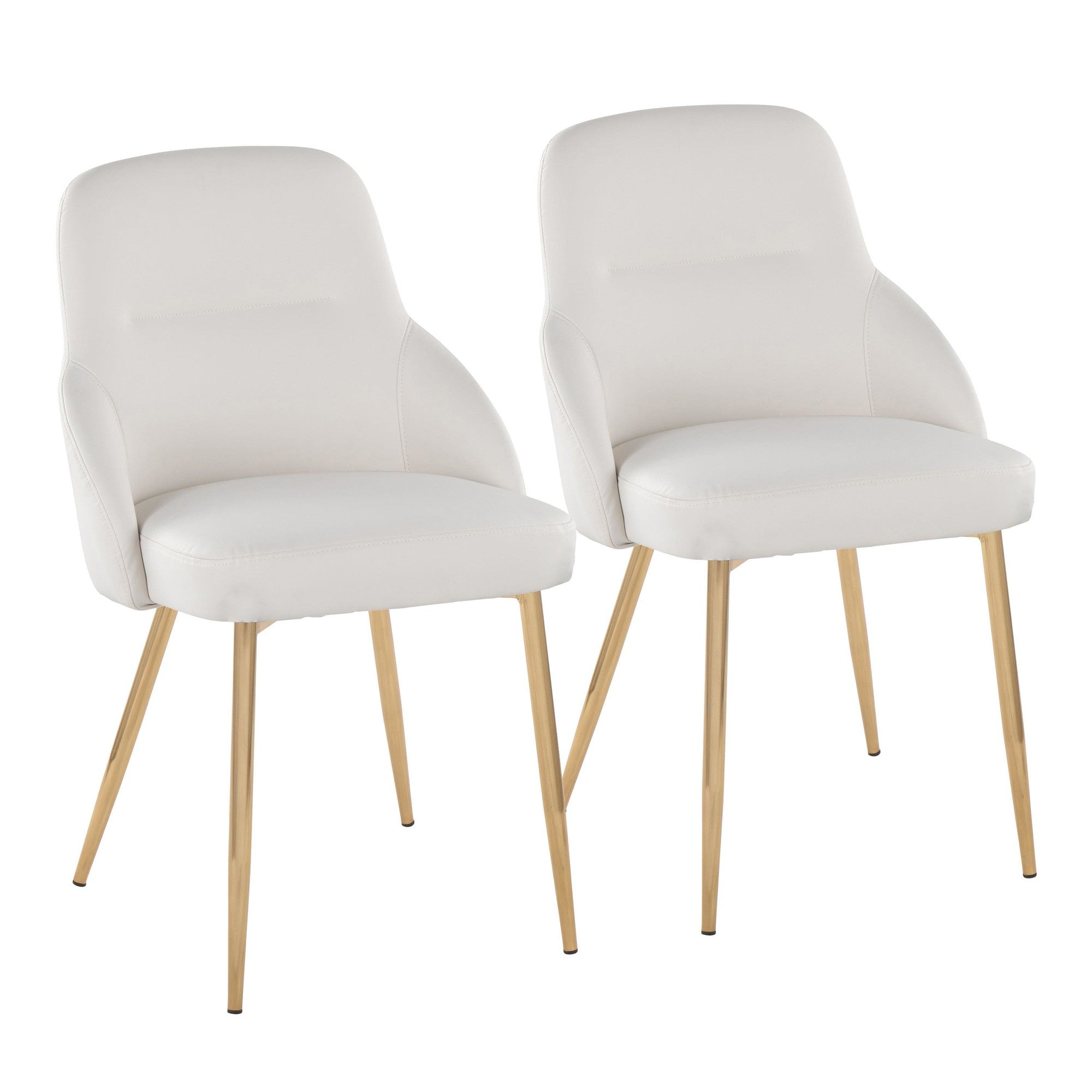 York Upholstered Chair - Set of 2 - Gold Metal, White PU