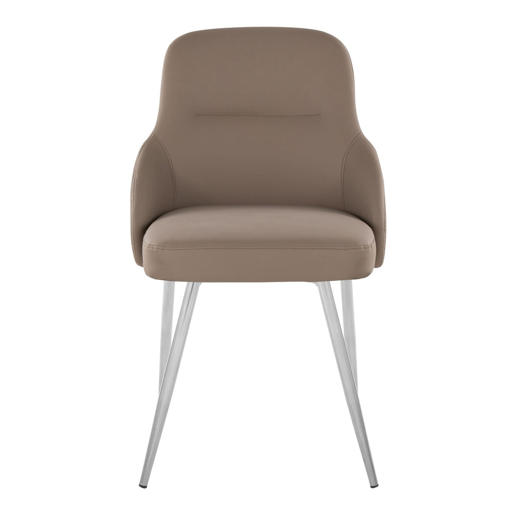 York Upholstered Chair - Set of 2 - Chrome Metal, Brown PU