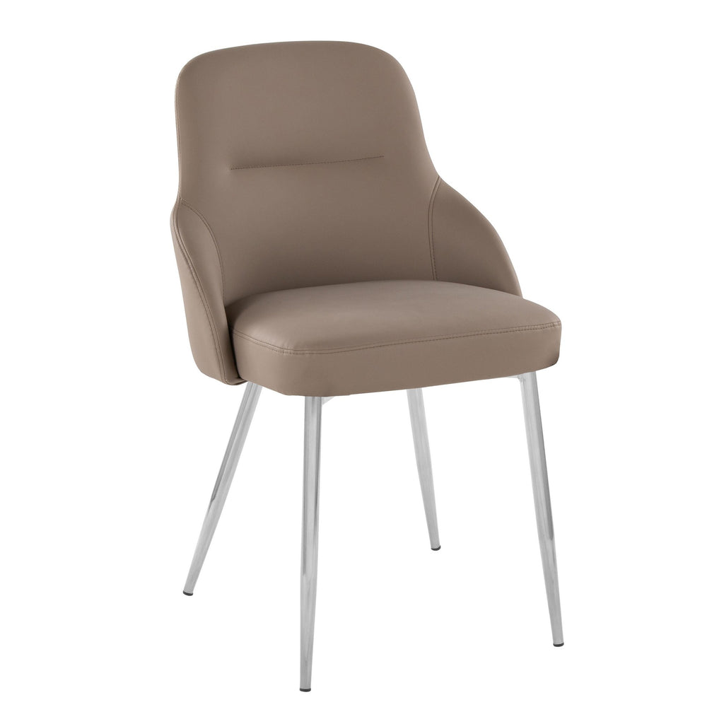 York Upholstered Chair - Set of 2 - Chrome Metal, Brown PU