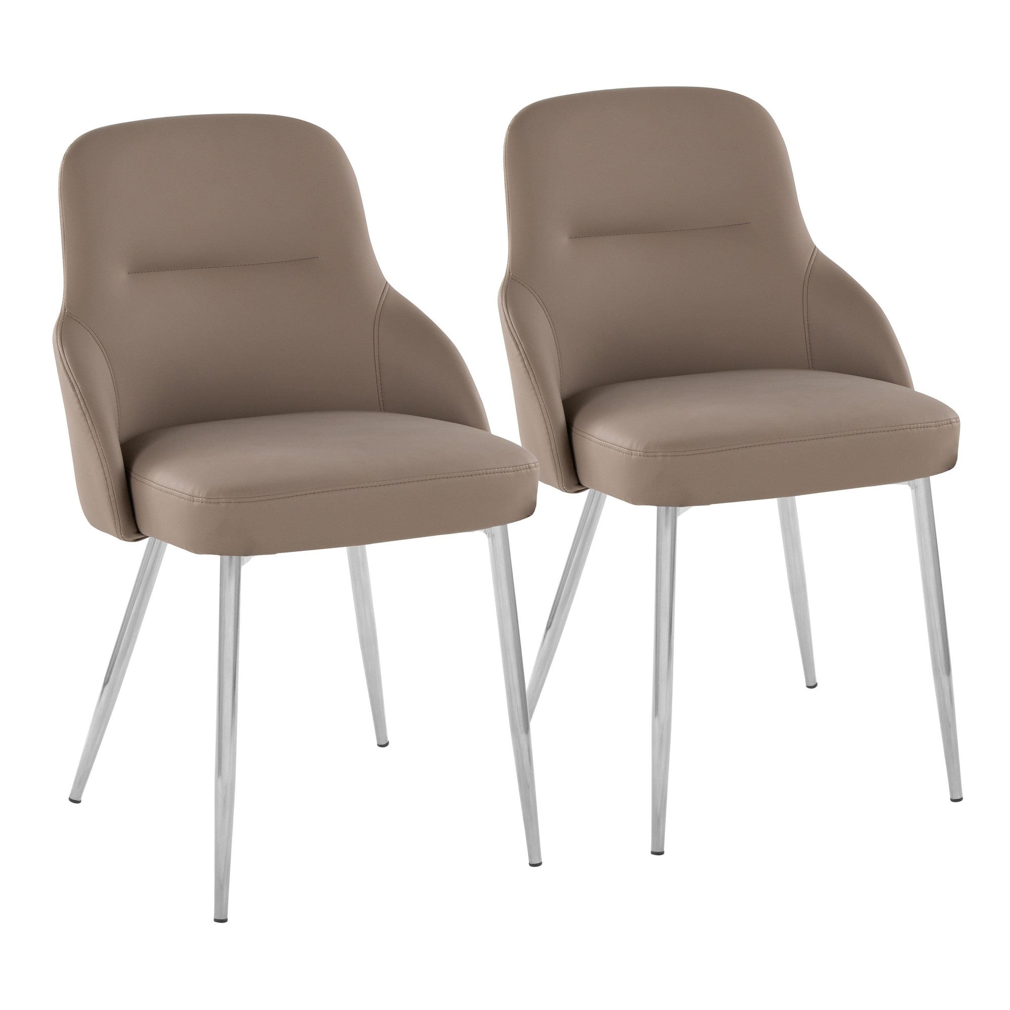 York Upholstered Chair - Set of 2 - Chrome Metal, Brown PU