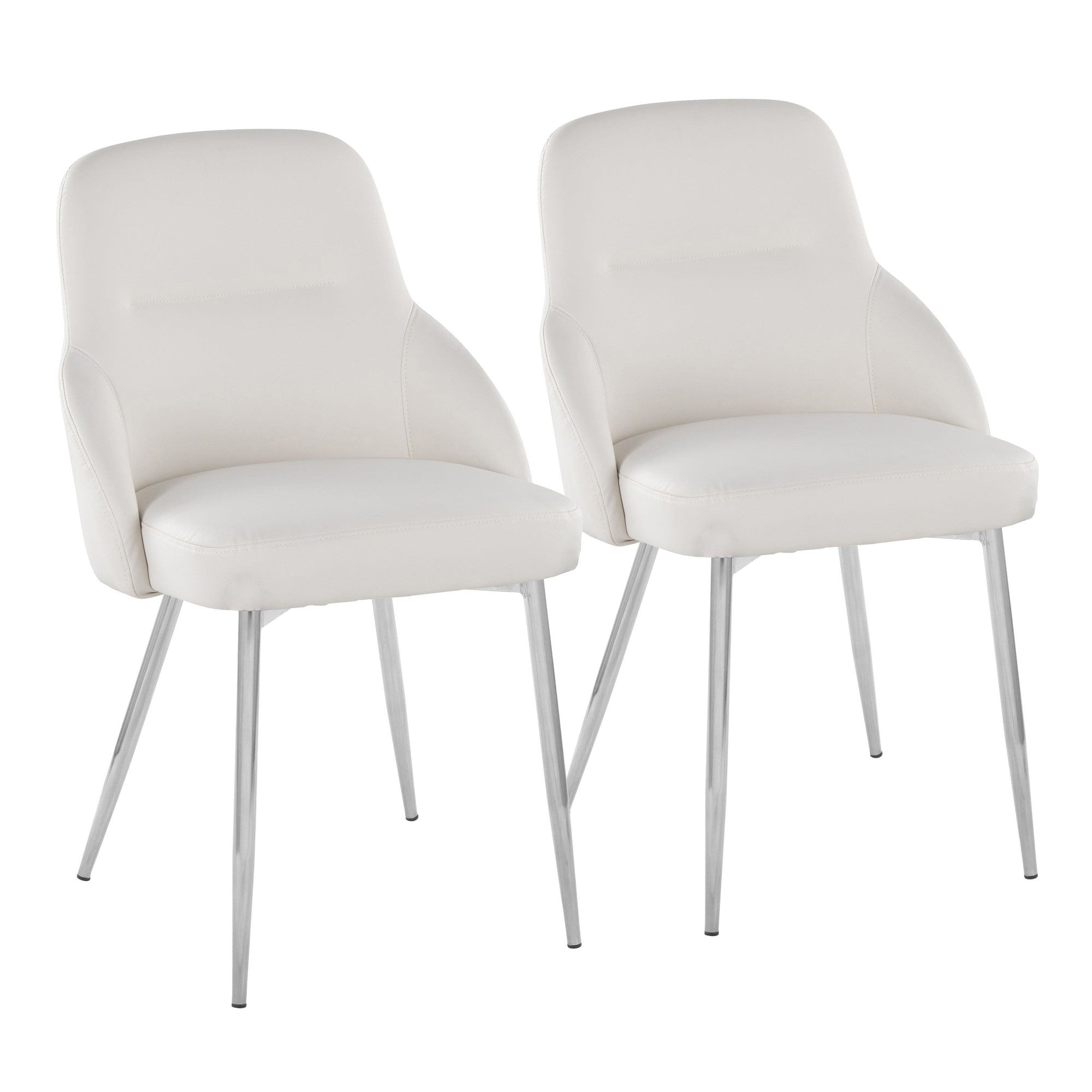 York Upholstered Chair - Set of 2 - Chrome Metal, White PU