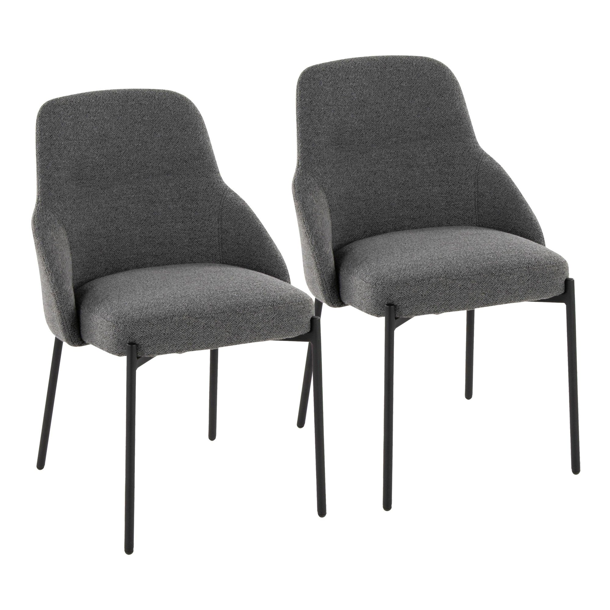 York Upholstered Chair - Set of 2 - Black Metal, Dark Grey Fabric