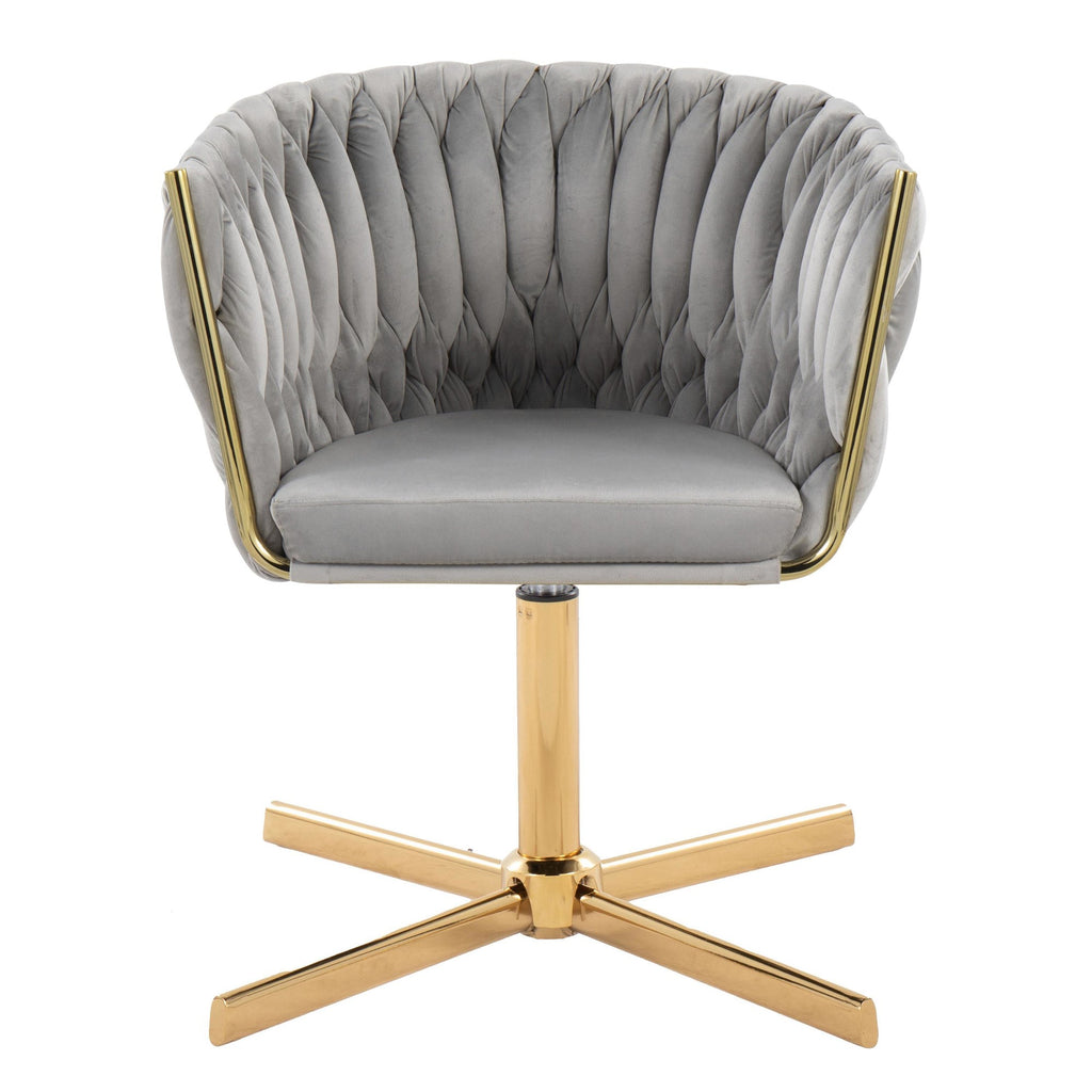 Braided Renee Swivel Accent Chair - Gold Metal, Silver Velvet