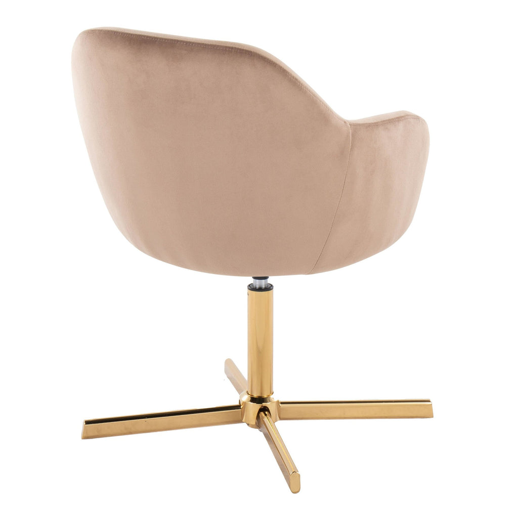 Buena Swivel Accent Chair - Chrome Gold Metal, Brown Velvet