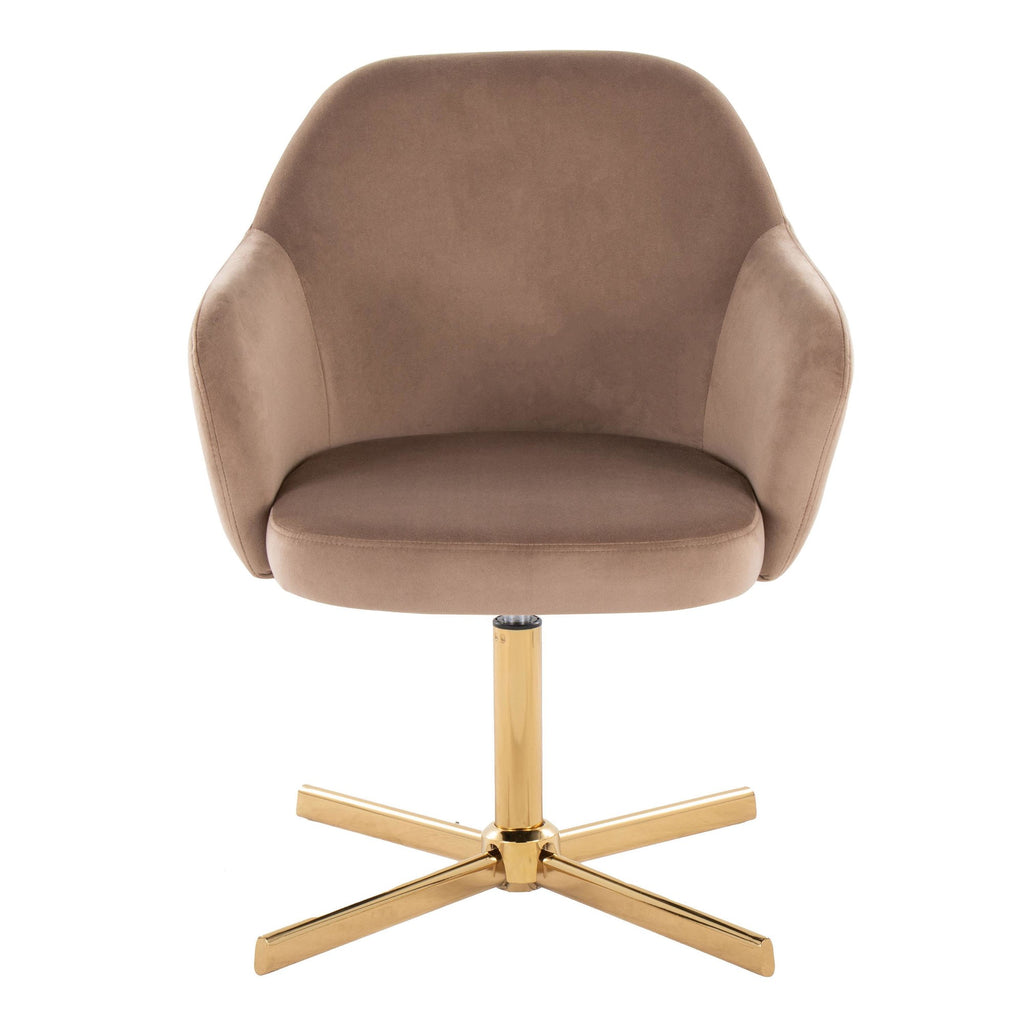 Buena Swivel Accent Chair - Chrome Gold Metal, Brown Velvet