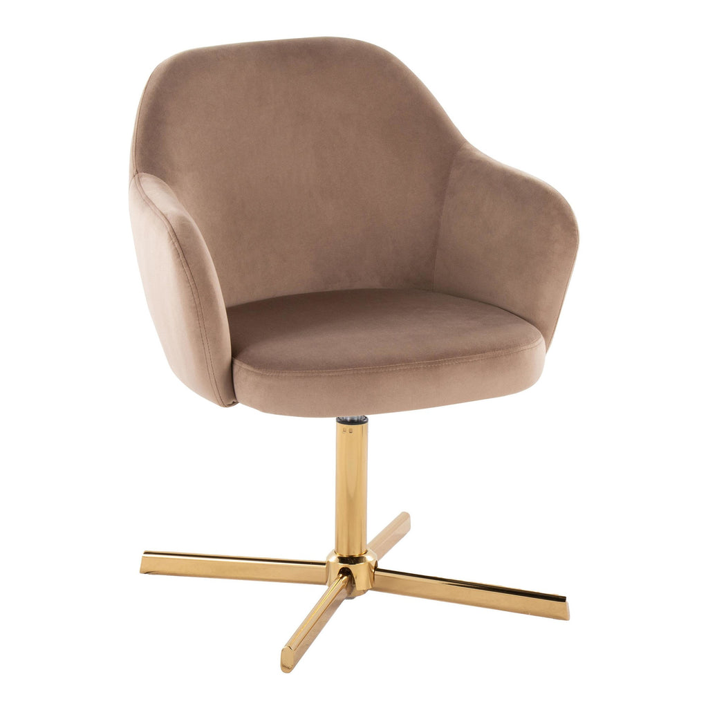 Buena Swivel Accent Chair - Chrome Gold Metal, Brown Velvet