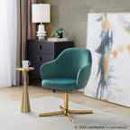 Buena Swivel Accent Chair - Chrome Gold Metal, Green Velvet
