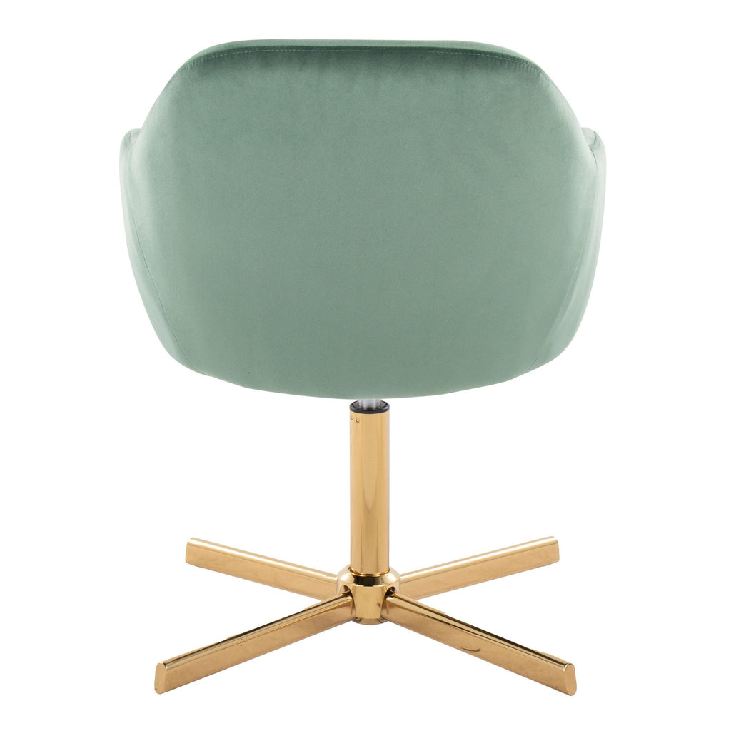Buena Swivel Accent Chair - Chrome Gold Metal, Green Velvet