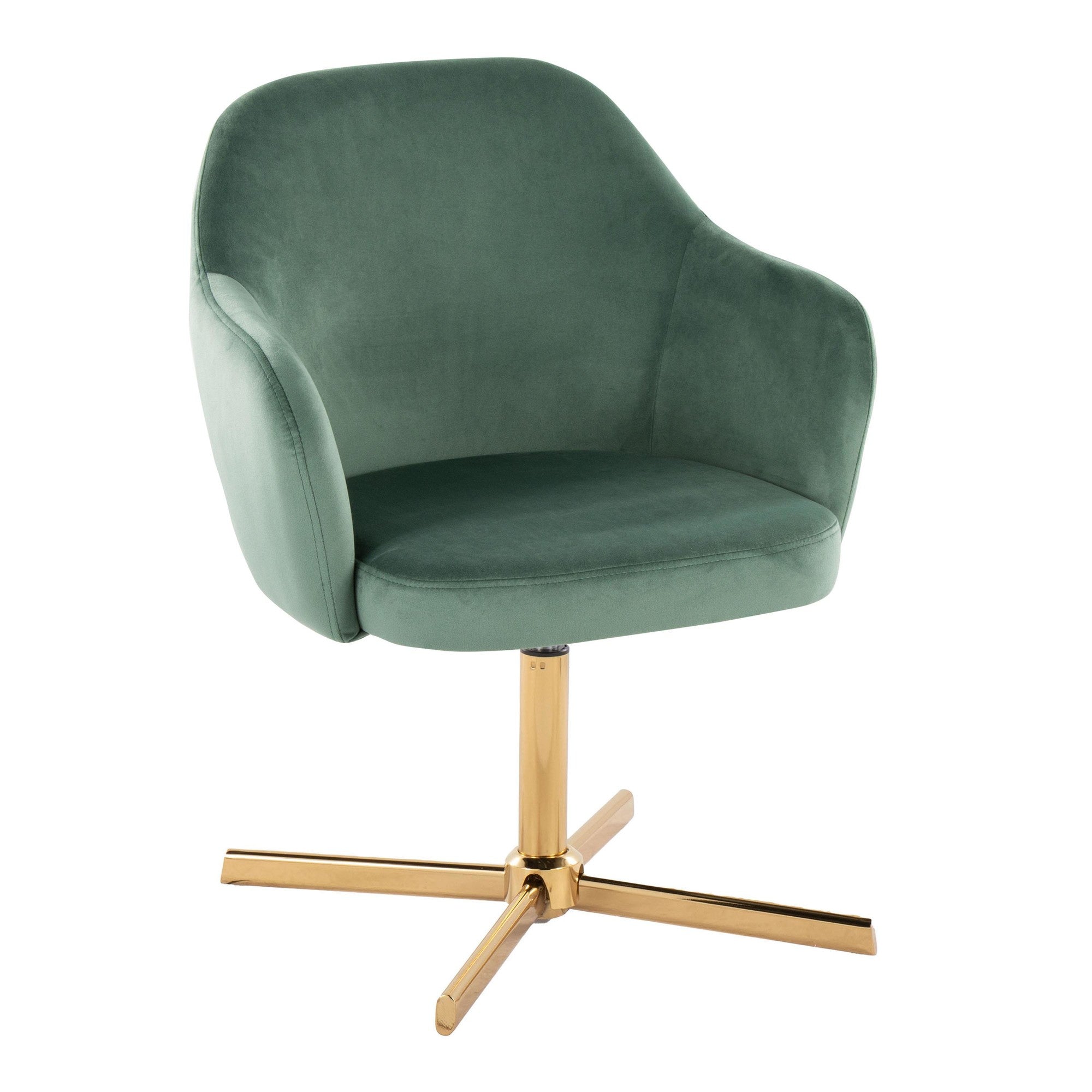 Buena Swivel Accent Chair - Chrome Gold Metal, Green Velvet
