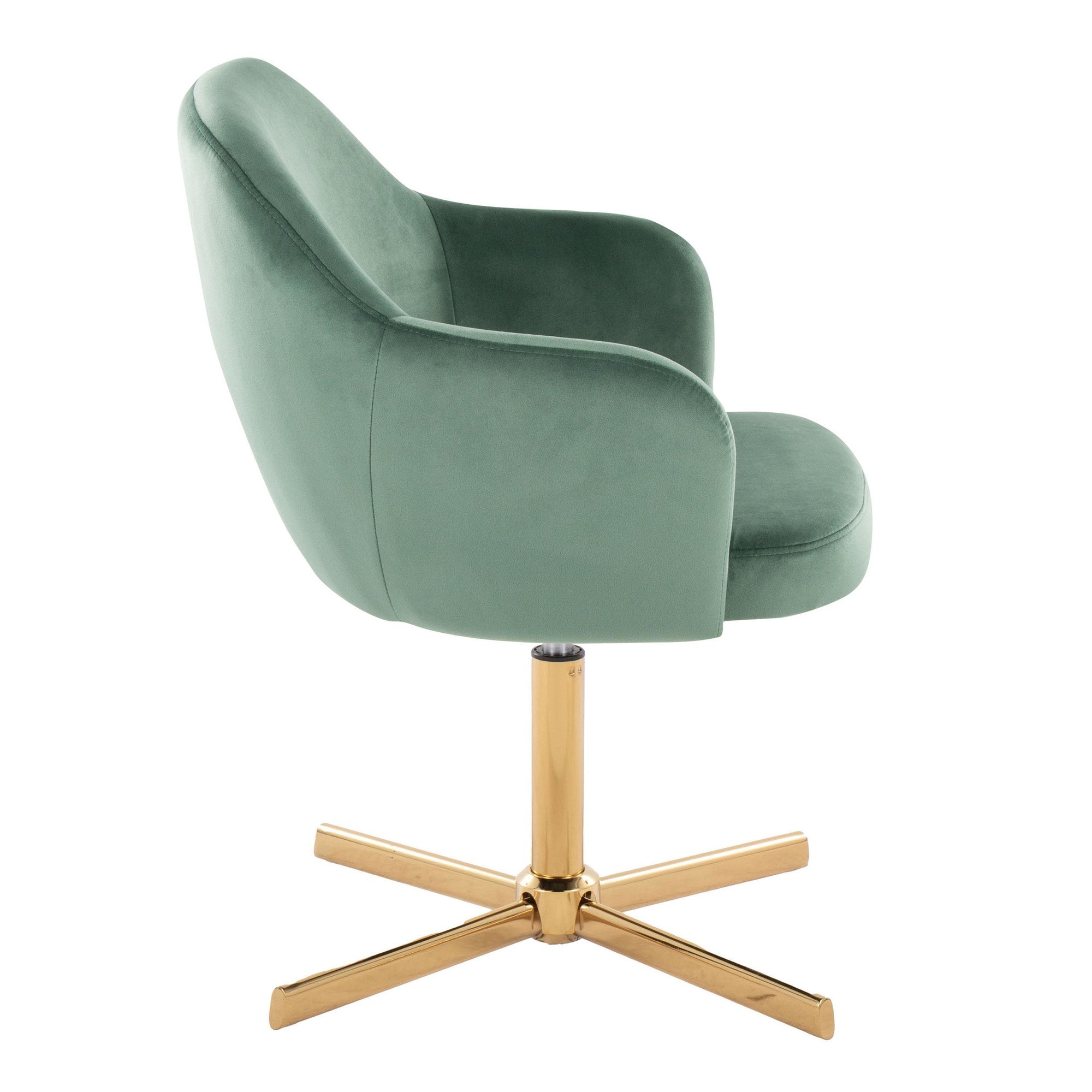 Buena Swivel Accent Chair - Chrome Gold Metal, Green Velvet
