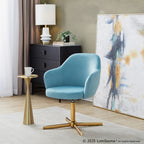 Buena Swivel Accent Chair - Chrome Gold Metal, Light Blue Velvet