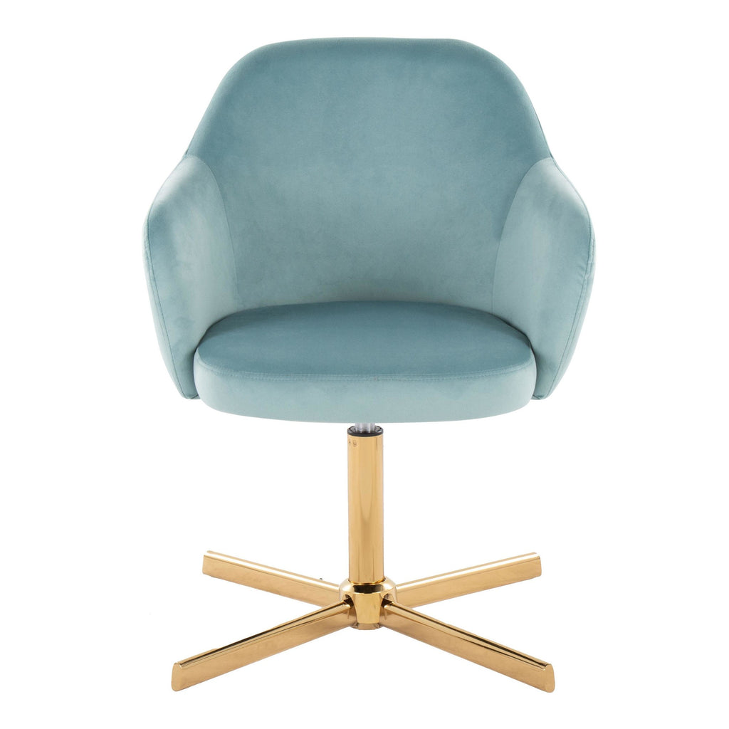 Buena Swivel Accent Chair - Chrome Gold Metal, Light Blue Velvet
