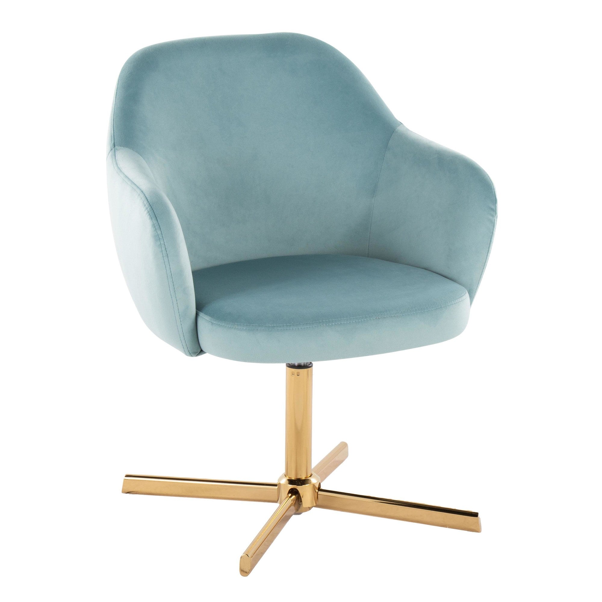 Buena Swivel Accent Chair - Chrome Gold Metal, Light Blue Velvet