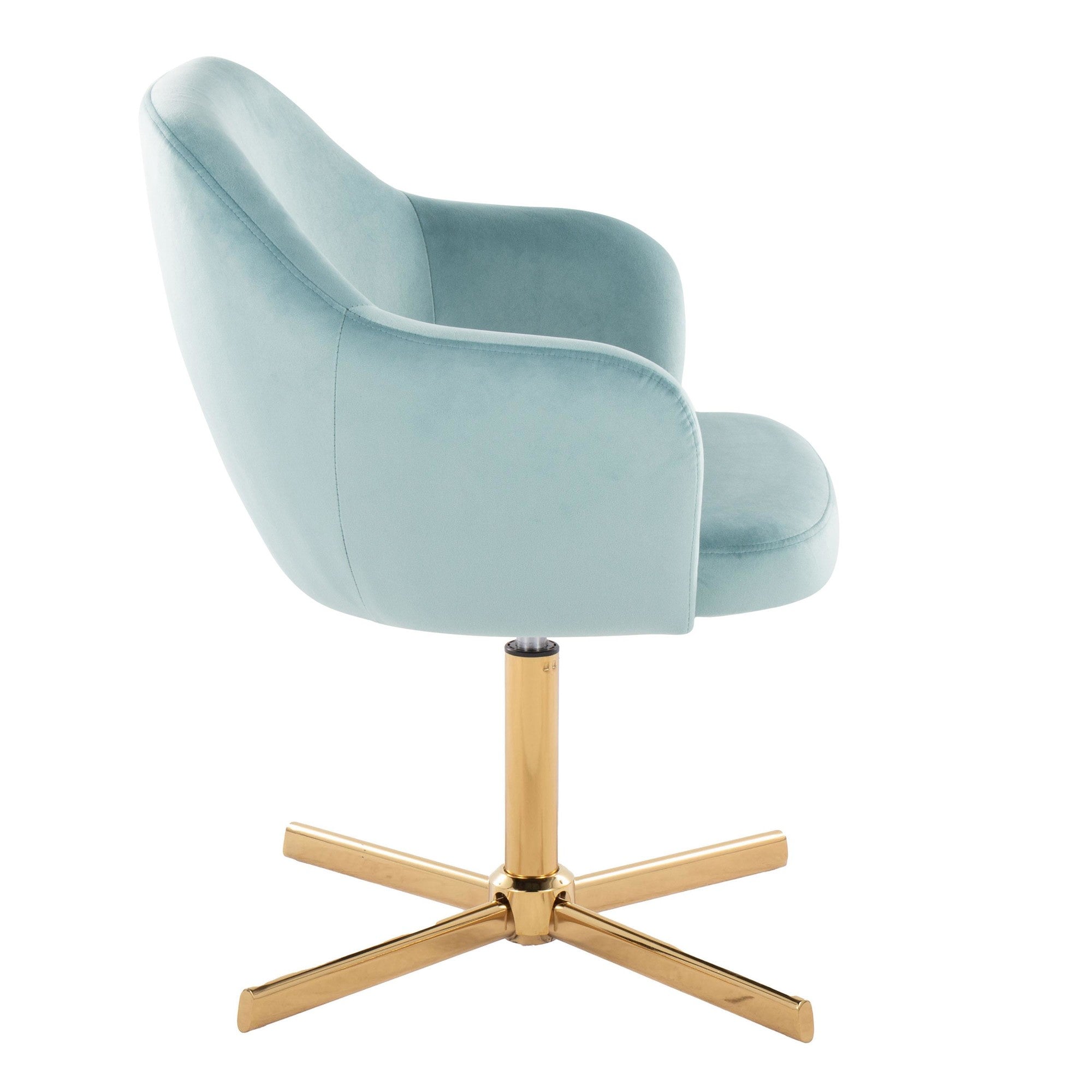 Buena Swivel Accent Chair - Chrome Gold Metal, Light Blue Velvet
