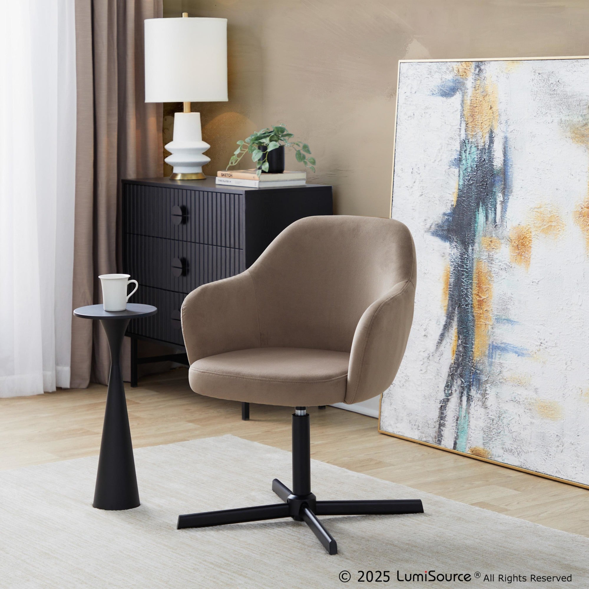 Buena Swivel Accent Chair - Black Metal, Brown Velvet