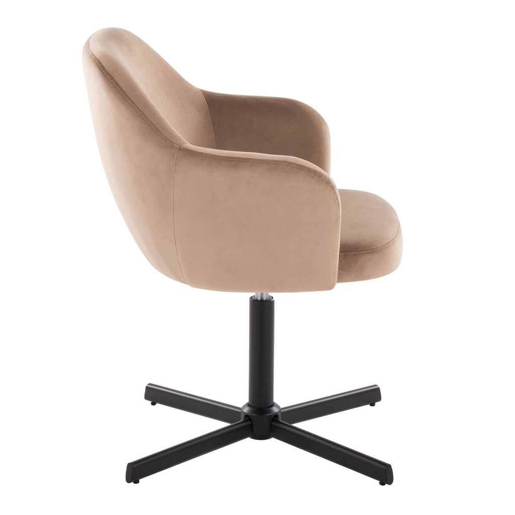 Buena Swivel Accent Chair - Black Metal, Brown Velvet
