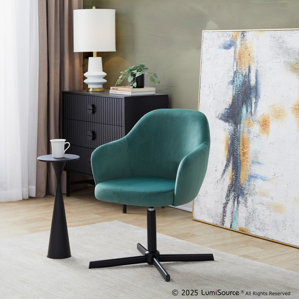 Buena Swivel Accent Chair - Black Metal, Green Velvet