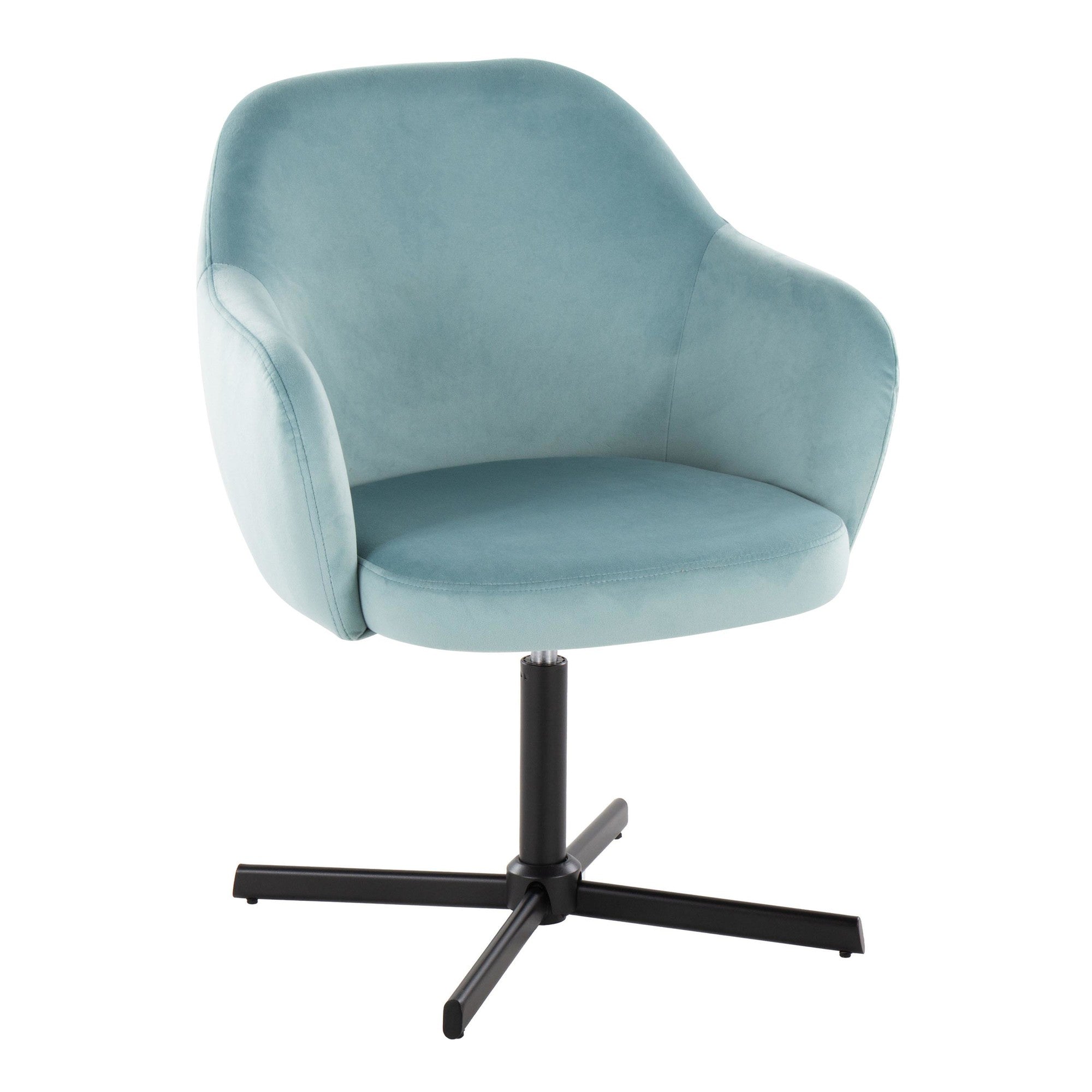 Buena Swivel Accent Chair - Black Metal, Light Blue Velvet