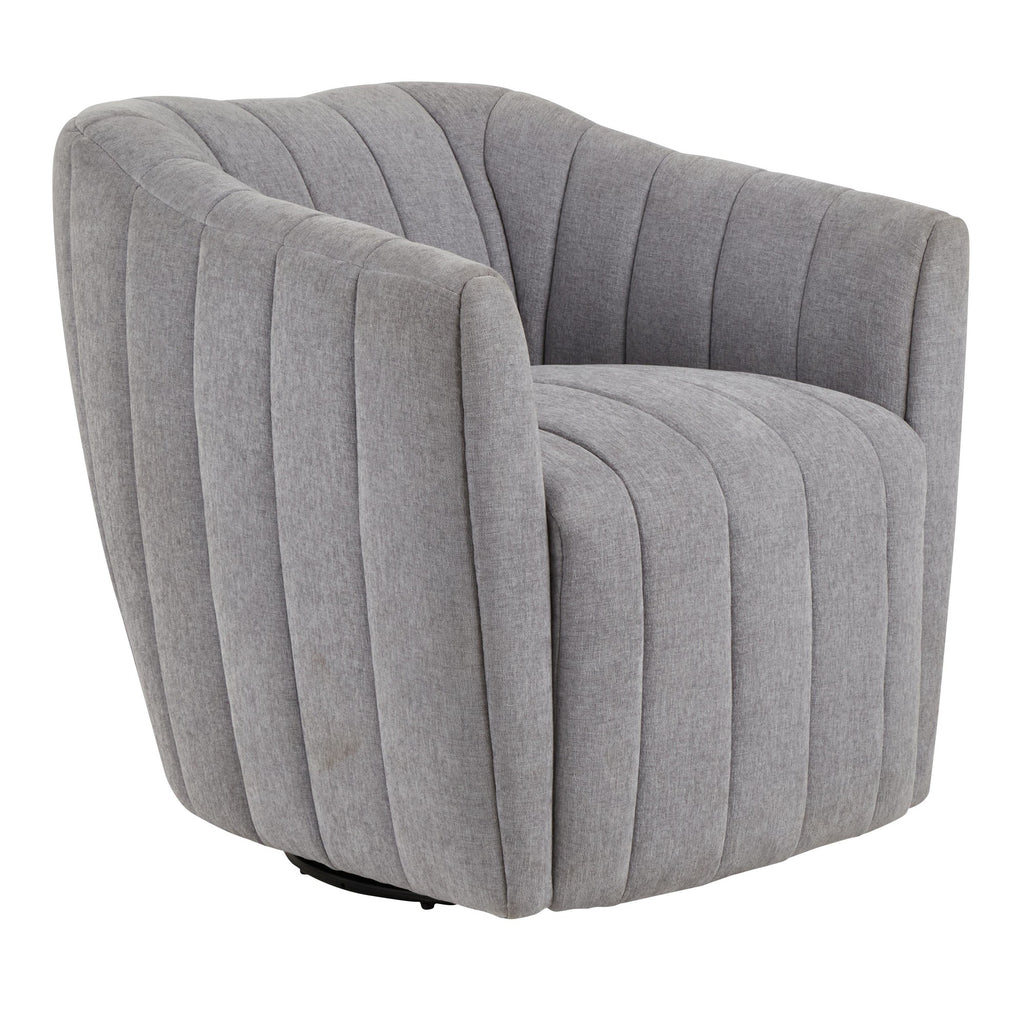 Finley Upholstered Swivel Accent Chair - Grey Fabric, Black Metal