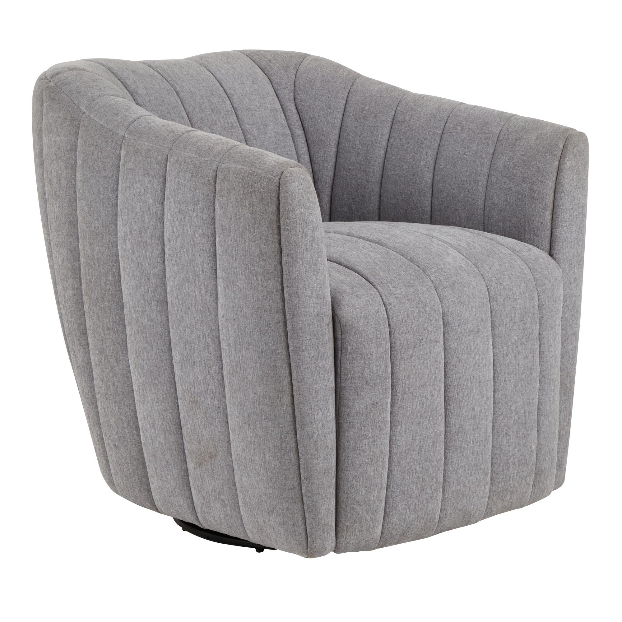 Finley Upholstered Swivel Accent Chair - Grey Fabric, Black Metal