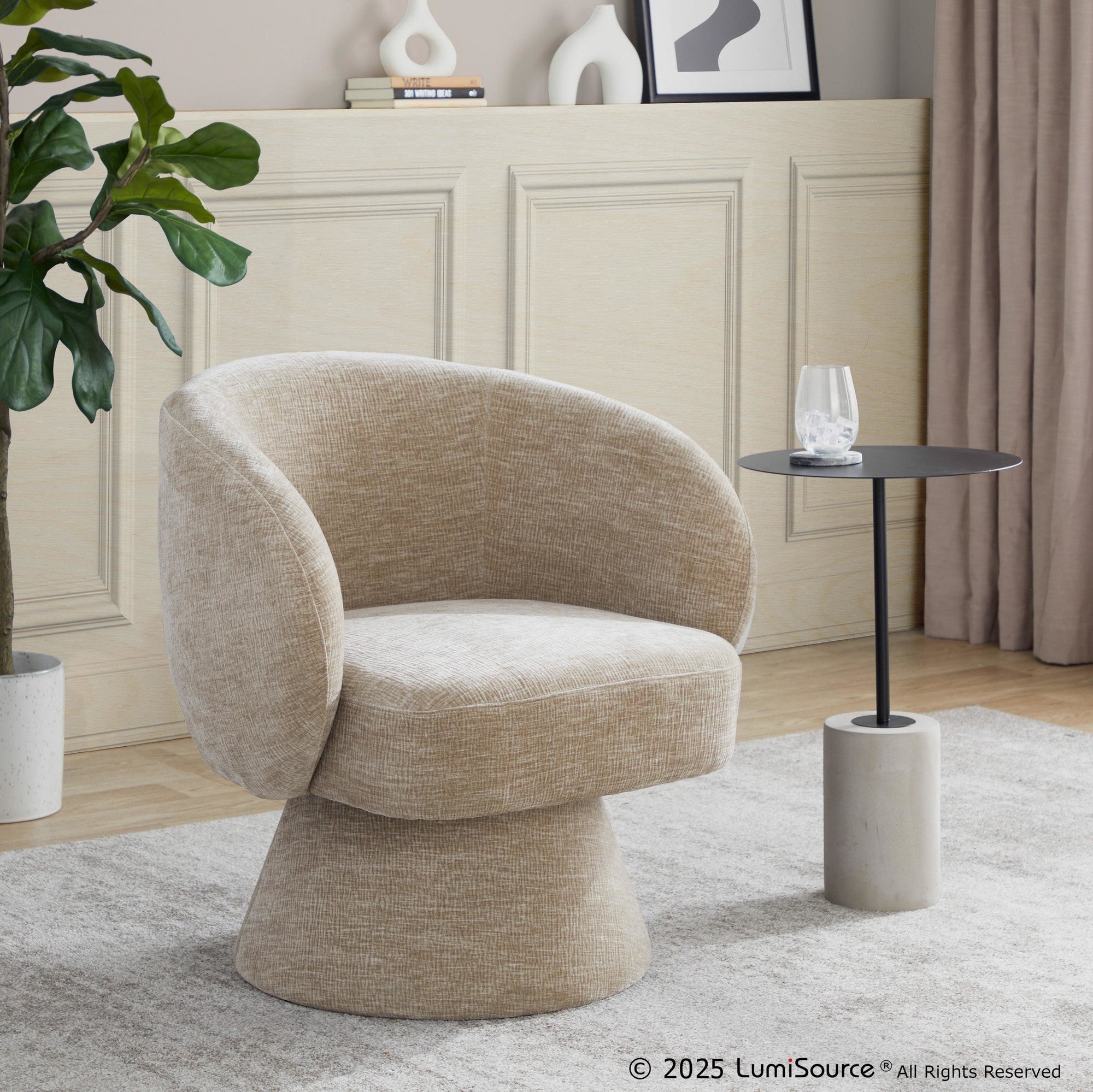 Fran Swivel Accent Chair - Light Brown Fabric