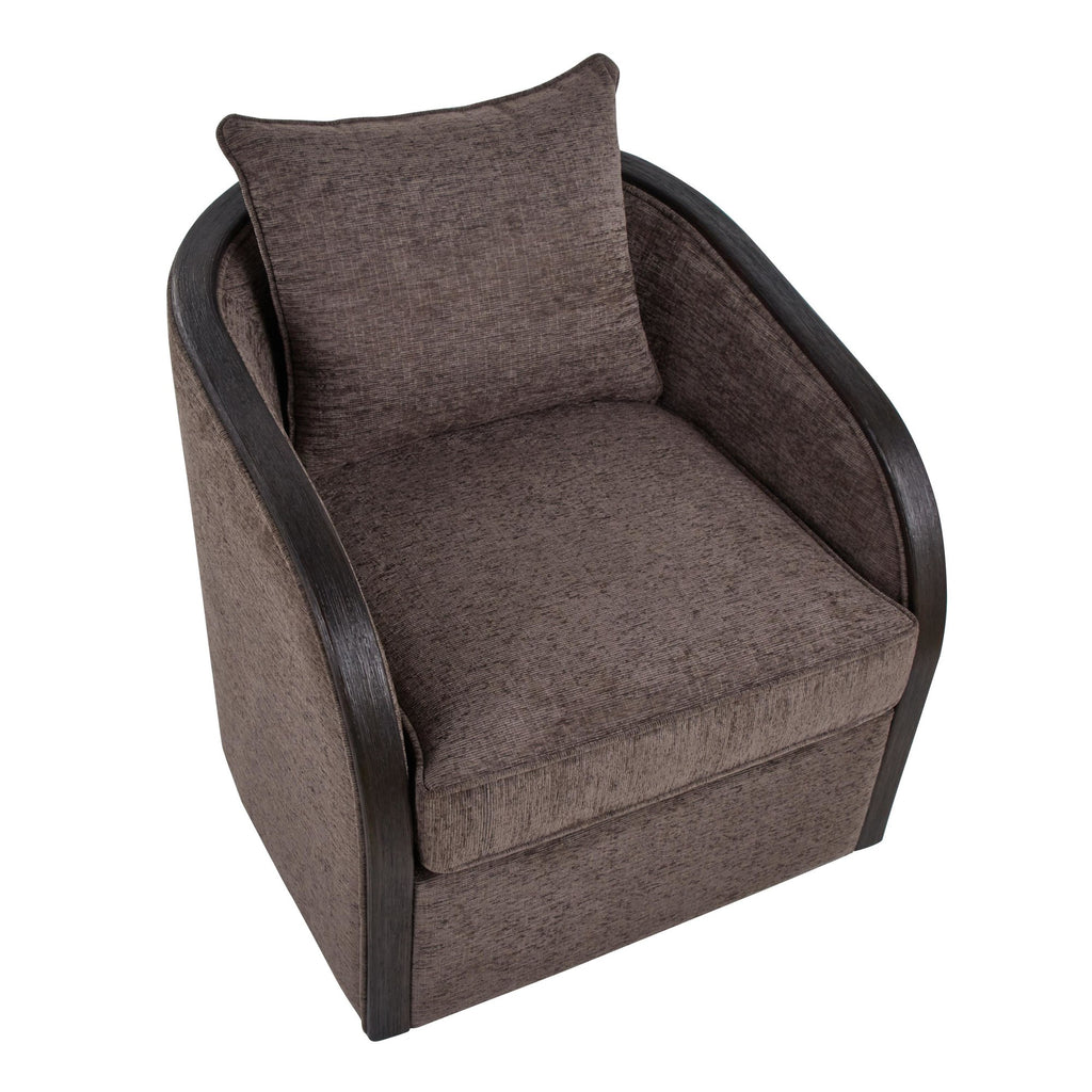 Gemma Swivel Accent Chair - Mocha Fabric, Espresso Wood