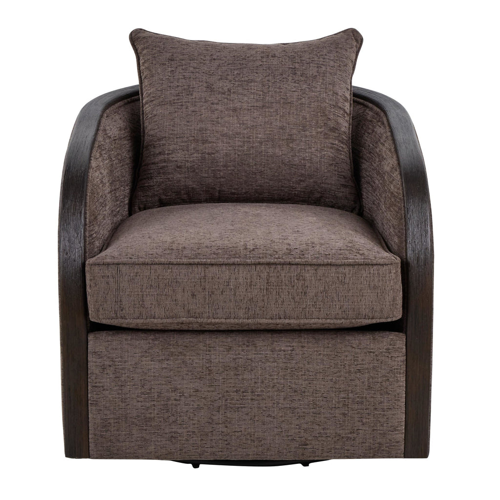 Gemma Swivel Accent Chair - Mocha Fabric, Espresso Wood