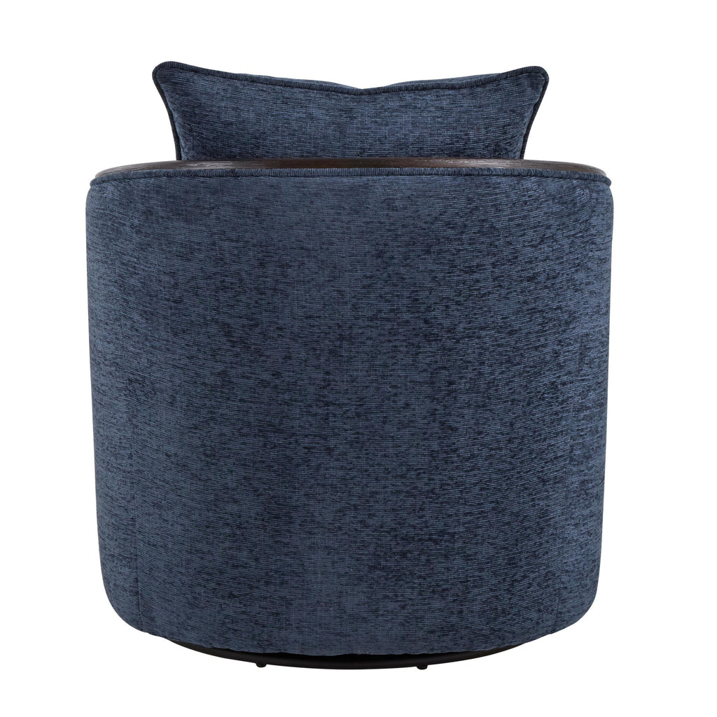 Gemma Swivel Accent Chair - Blue Indigo Fabric, Espresso Wood