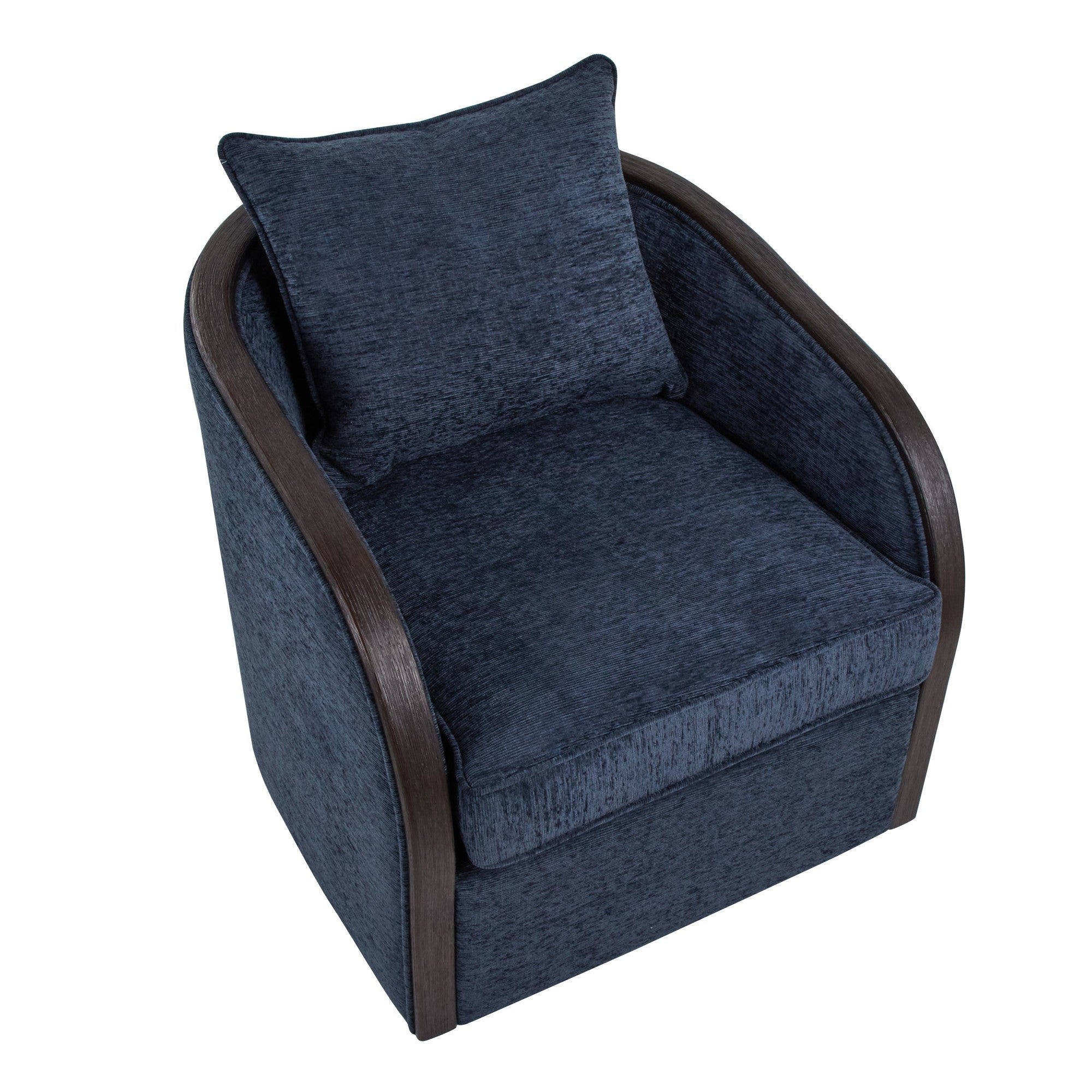 Gemma Swivel Accent Chair - Blue Indigo Fabric, Espresso Wood