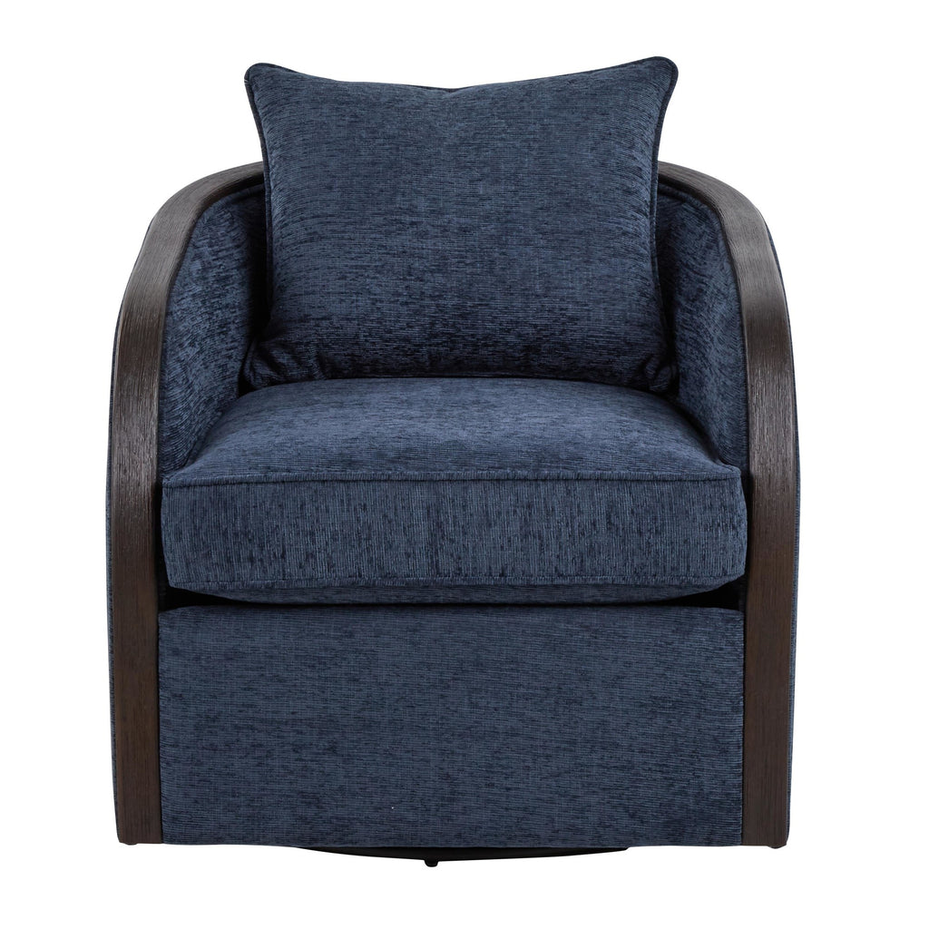 Gemma Swivel Accent Chair - Blue Indigo Fabric, Espresso Wood