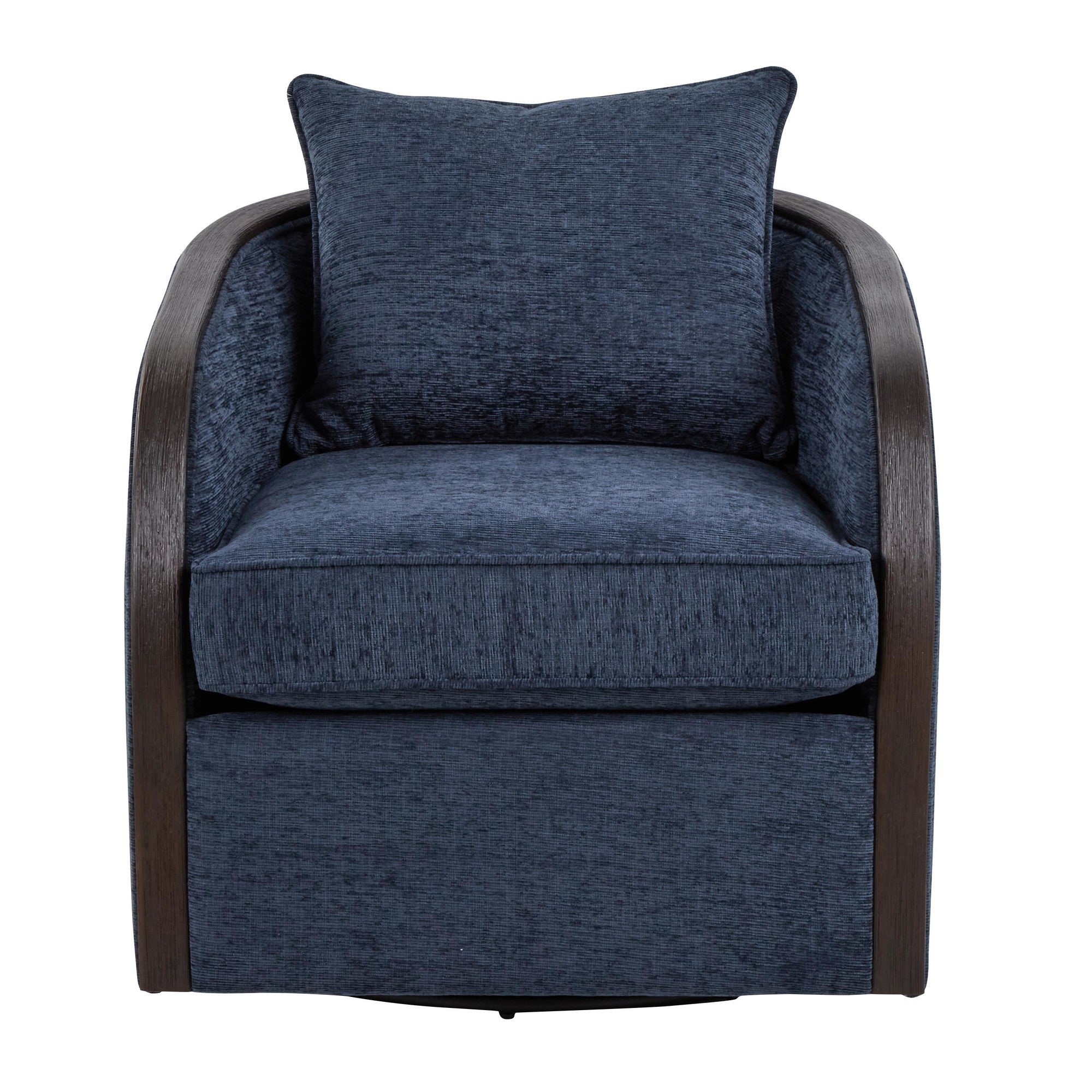 Gemma Swivel Accent Chair - Blue Indigo Fabric, Espresso Wood